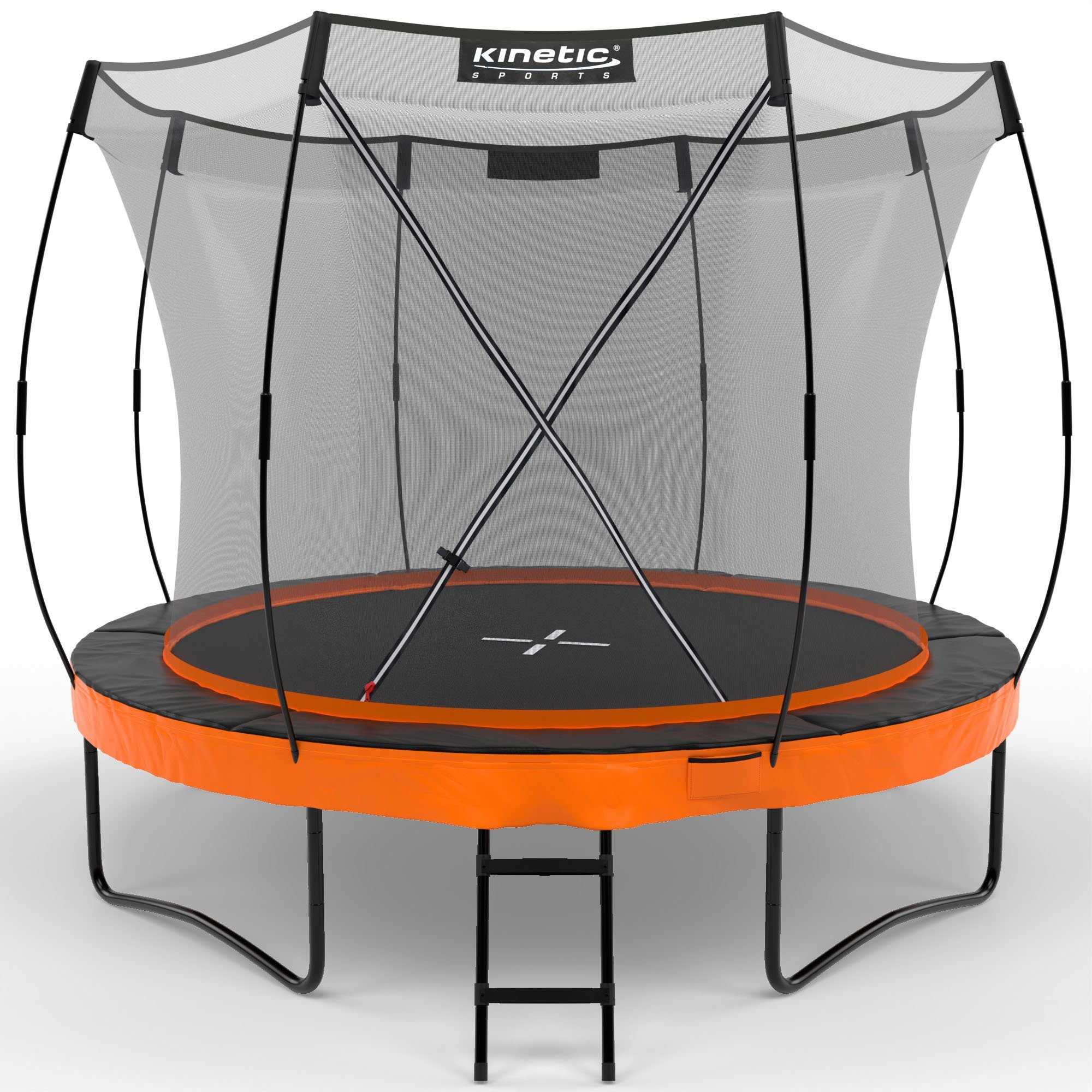 Kinetic Sports Gartentrampolin ULTIMATE PRO, Ø 305 cm, mit Leiter, Fieberglas-Netzstangen, AirMAXX Sprungtuch
