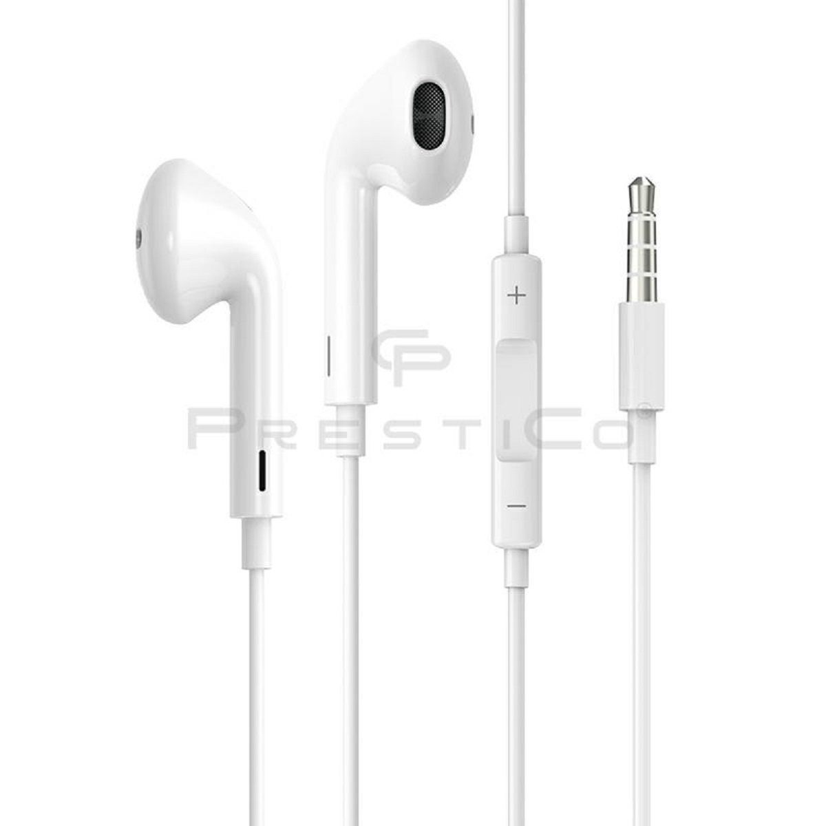 PrestiCo HF3​ JACK​ 3​.​5mm​ Kopfhörerstecker Weiß In-Ear-Kopfhörer (Kabelgebunden, In-Ear-Kopfhörer, Intergrierte Steuerung für Anrufe und Musik, mit 3.5mm, Stereo-Kopfhörer)
