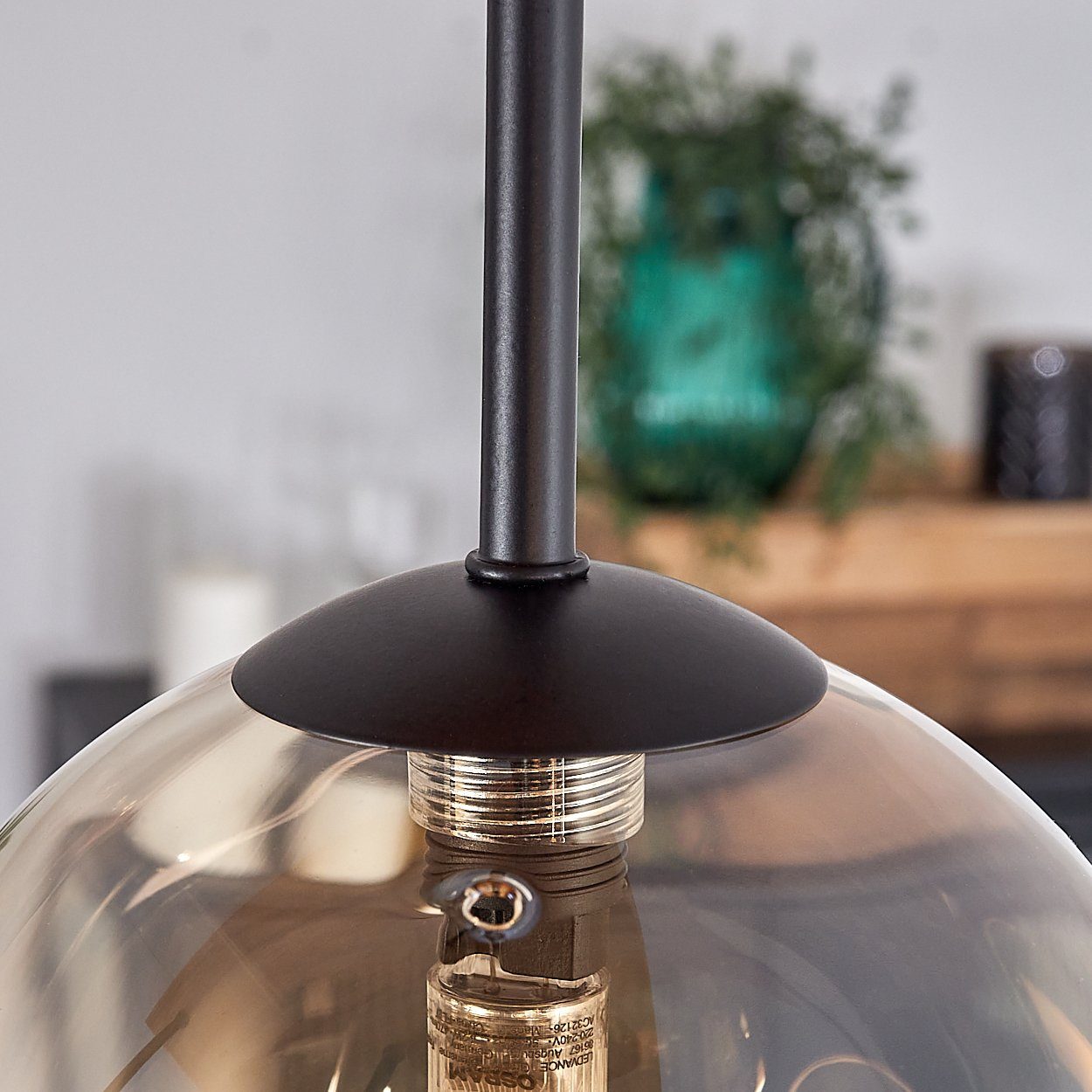 hofstein Deckenleuchte Deckenlampe aus Metall/Holz/Glas in Schwarz/Natur/Bernsteinfarben, ohne Leuchtmittel, Leuchte mit Schirmen aus Glas (15 cm), 5 x G9, ohne – Bild 3 von 5