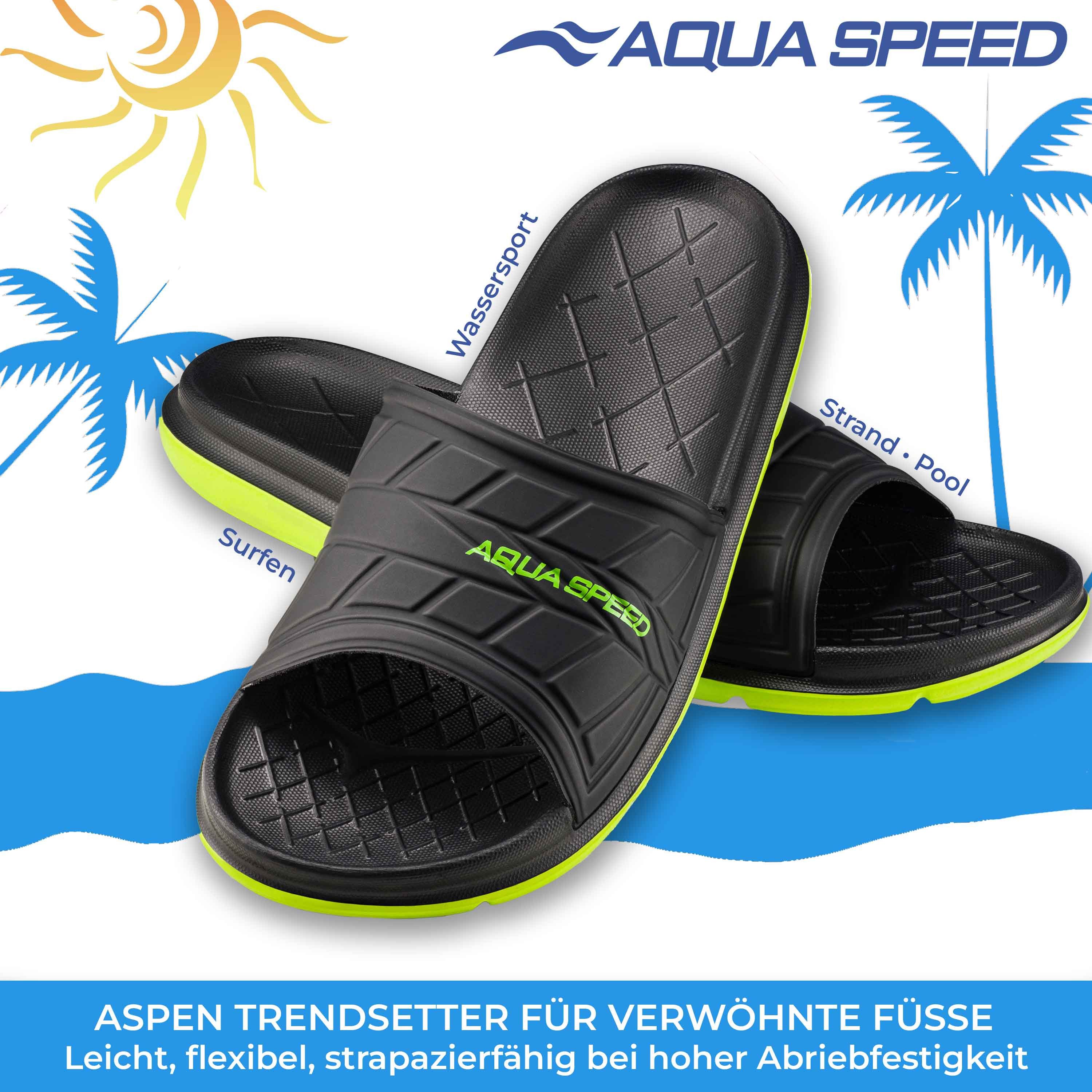 Aqua Speed ASPEN Badelatschen + kl. Fasertuch Duschsandalen Badeschlappen Badepantolette