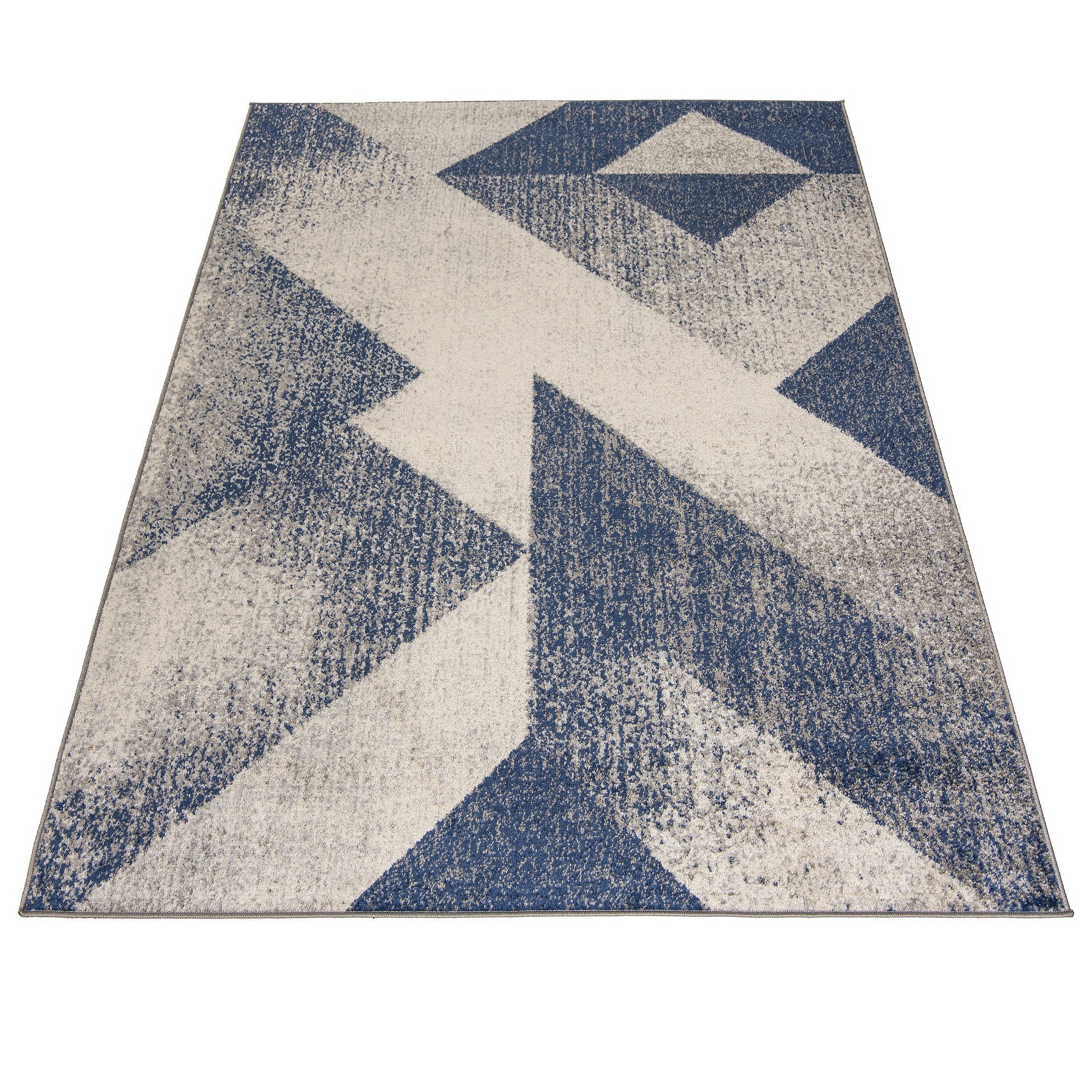 Designteppich Modern Teppich Geometrisch 7 farbe Fußbodenheizung, Höhe für mm, Mazovia, Geeignet 150 Grau x 80 - Kurzflor, Kurzflor Blau Muster cm