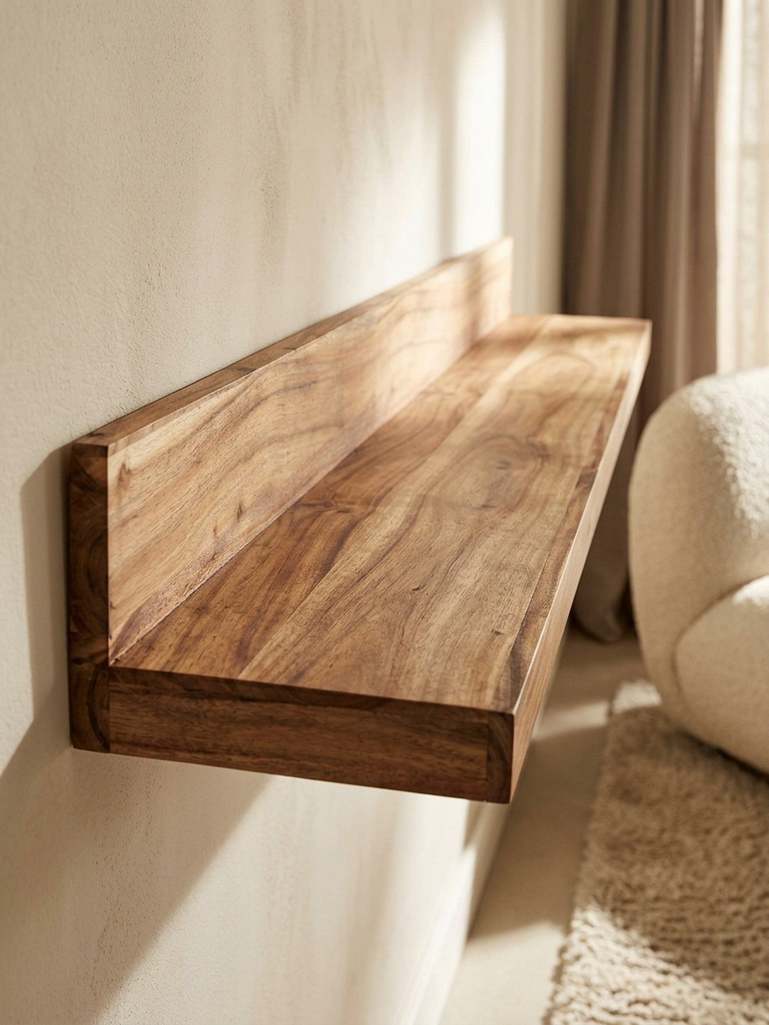 KADIMA DESIGN Wandregal Wandregal MUMBAI Massiv-Holz Akazie Holzregal 160 cm Landhaus-Stil, Hänge-Regal Echt-Holz Wand-Board Natur-Produkt