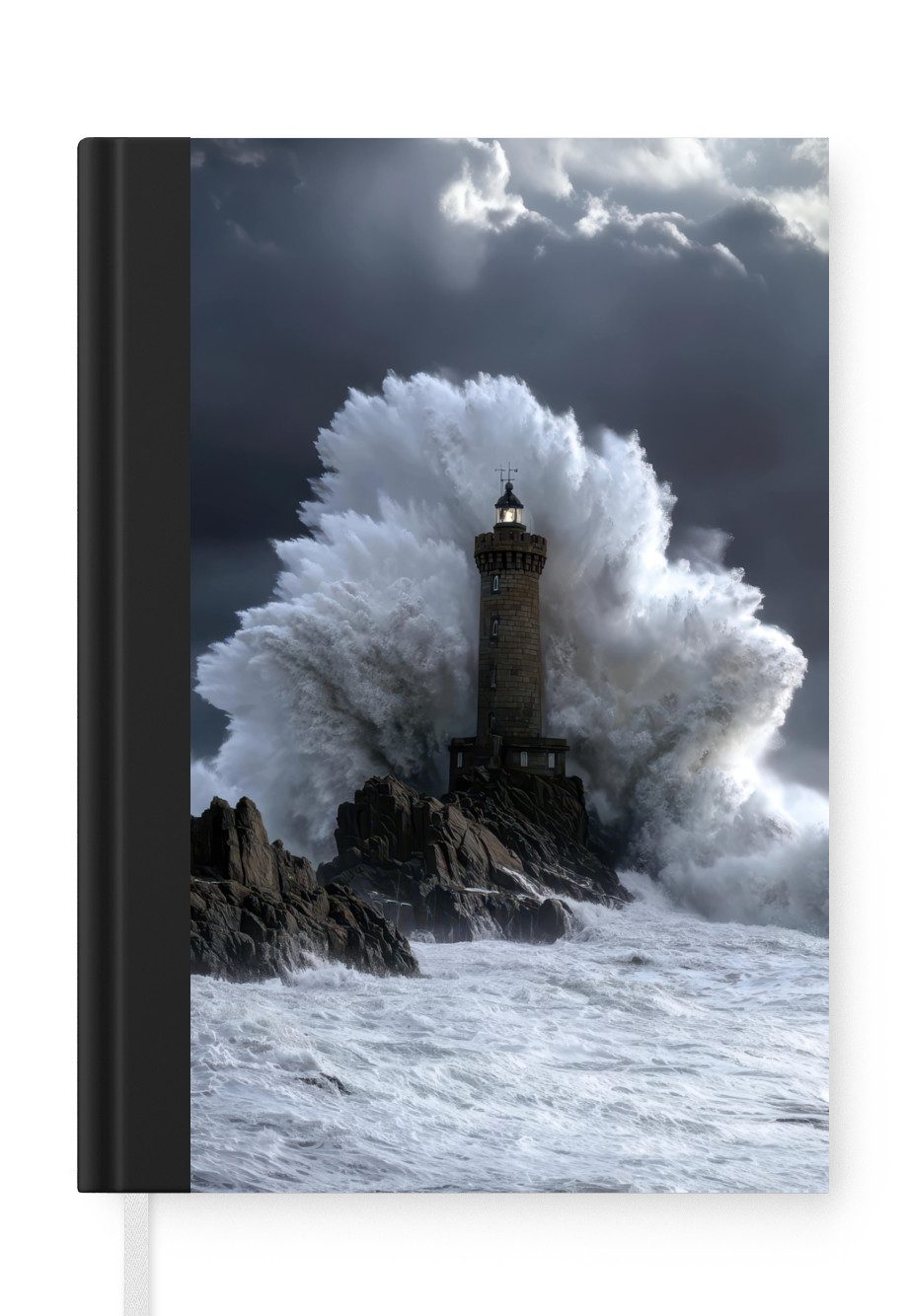 MuchoWow Notizbuch Welle - Leuchtturm - Schäumendes Wasser, Notebook, Notizblock a5, Tagebuch, Journal Liniert