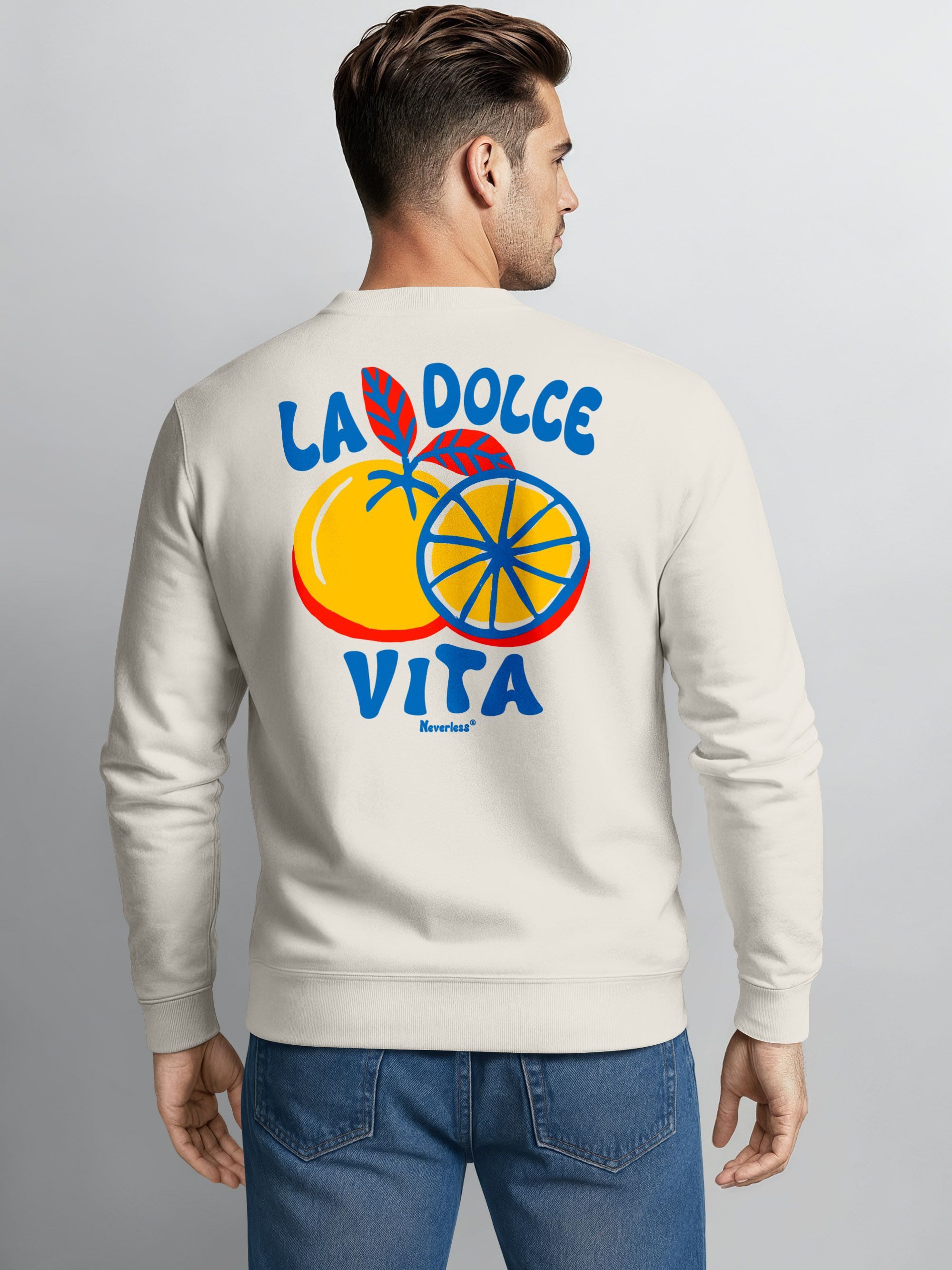 Neverless Sweatshirt Sweatshirt Herren Pullover mit Backprint La Dolce Vita günstig online kaufen