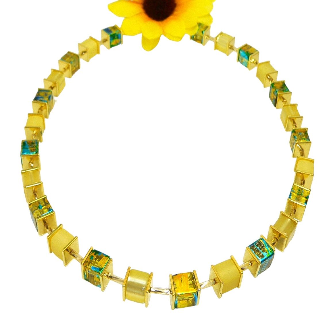 traumschmuck Kette ohne Anhänger 401l Halskette Collier Würfelkette Würfel Glas Polaris gelb (Geschenk, Muttertag, Weihnachten, Geburtstag, Valentinstag, inkl Schmuckbox), made in Germany