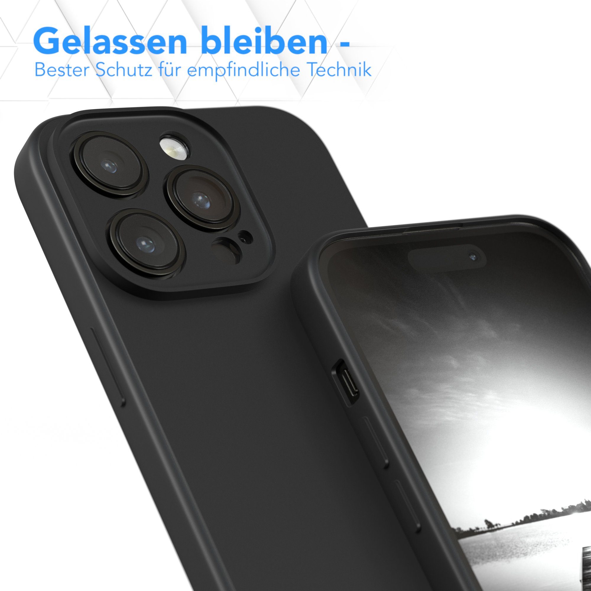 EAZY CASE Handyhülle für Apple iPhone 14 Pro Hülle Silikon 6,1 Zoll, Silikon Schutzhülle mit Kameraschutz kratzfest Back Cover Etui Schwarz – Bild 4 von 5