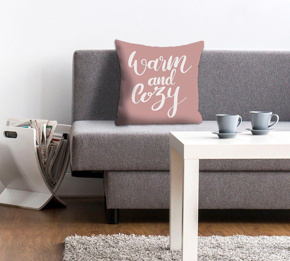 queence Dekokissen Warm and Cozy, mit Schriftzug, Kissenhülle ohne Füllung, 1 Stück