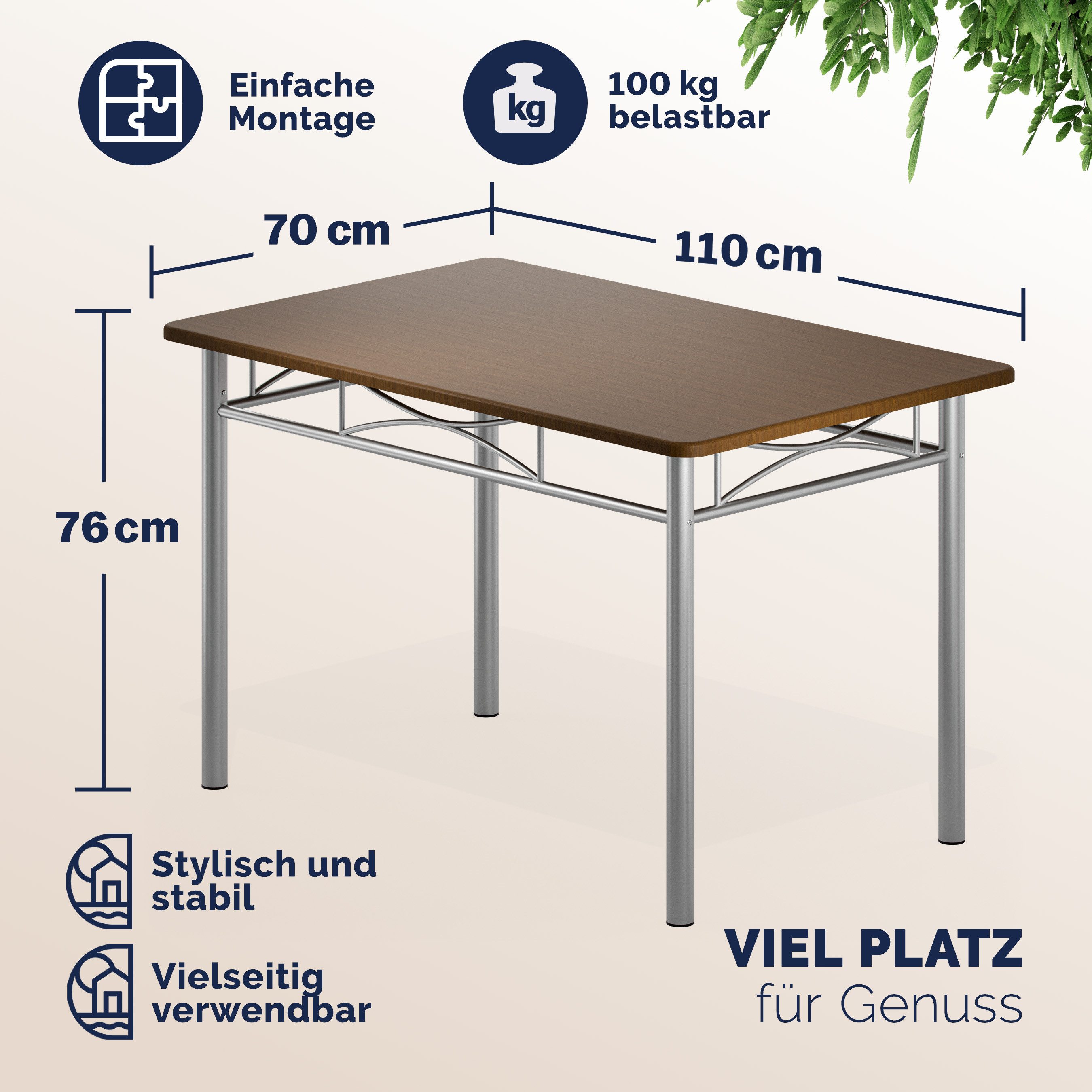Casaria Essgruppe Paul, (5-tlg), Esstisch mit 4 Stühlen für Esszimmer Küche 5tlg. Sitzgruppe Robust