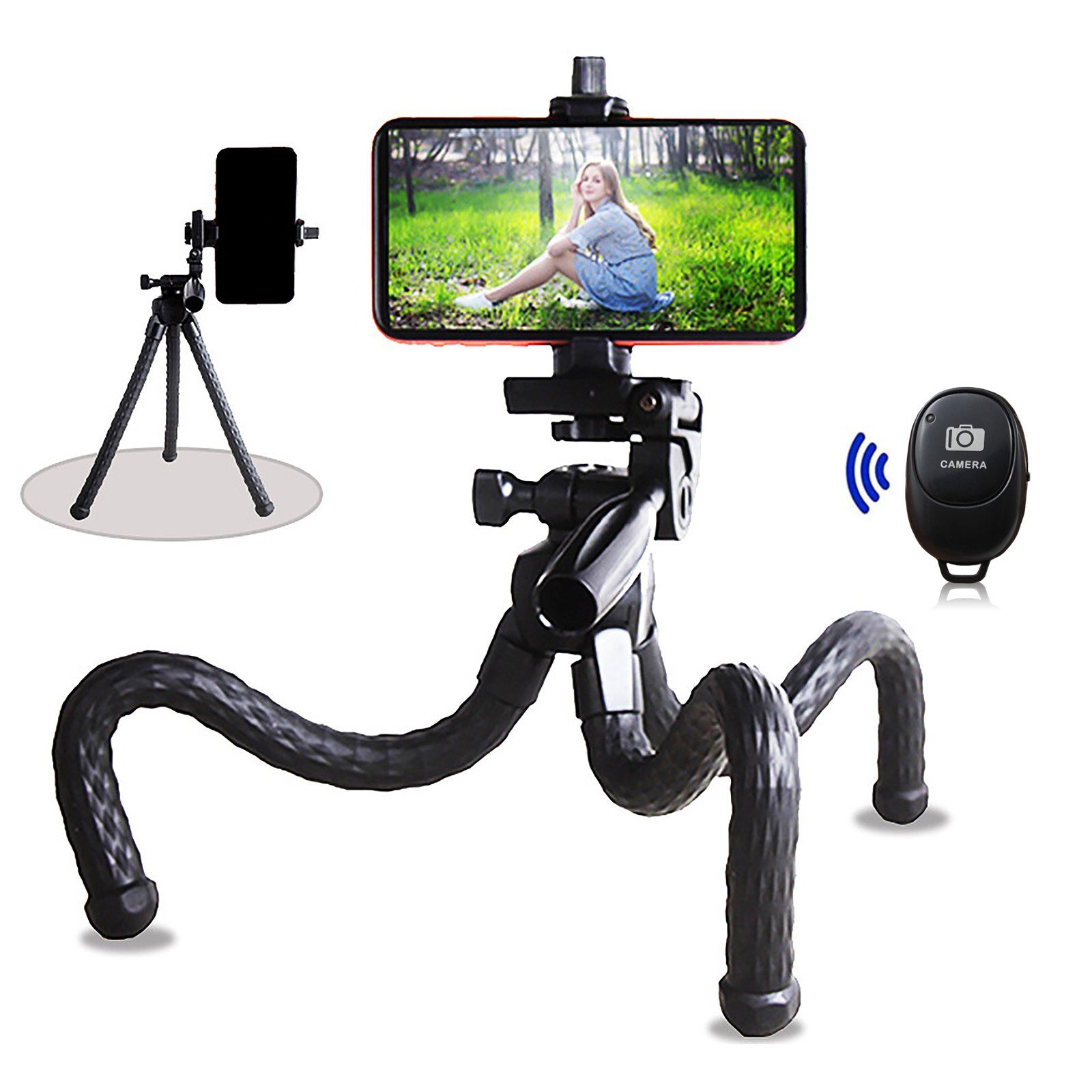 CALIYO Handy Stativ, Selfie Stick, Bluetooth Stativ mit Fernauslöser  Handy-Halterung, (Tragbar Kamera Stativ Dreibein für Kamera & Gopro,  Kompatibel)