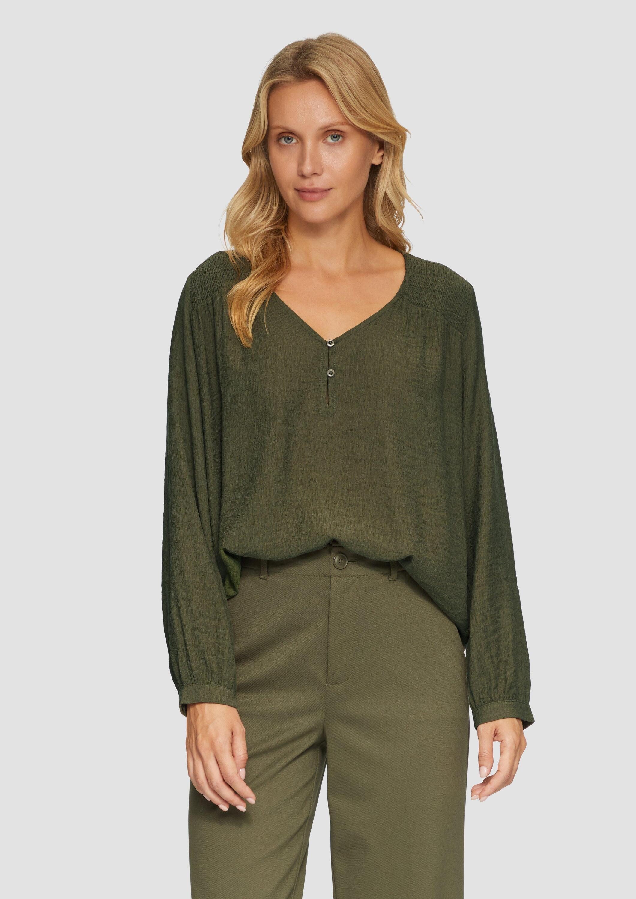 s.Oliver Langarmbluse Bluse Strukturierte Bluse aus Viskosemix mit Smok Det günstig online kaufen