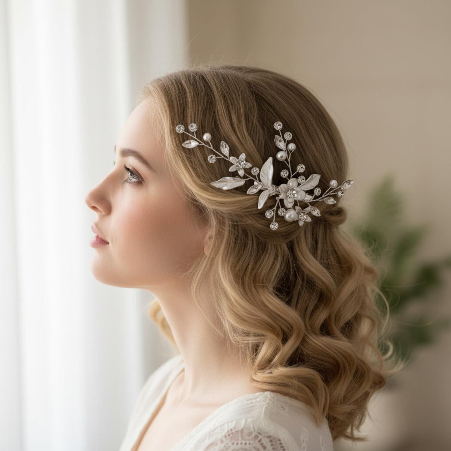 LuxusKollektion Haarclip Braut Haarclip Silber Blumen Perlen Kristalle