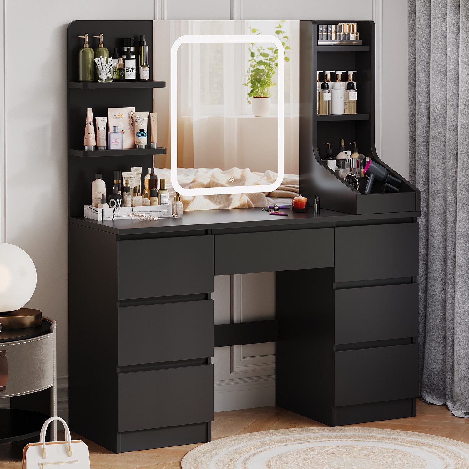 HOMALL Schminktisch Schminktisch mit Spiegel und LED Mit 7 Schubladen und 8 günstig online kaufen