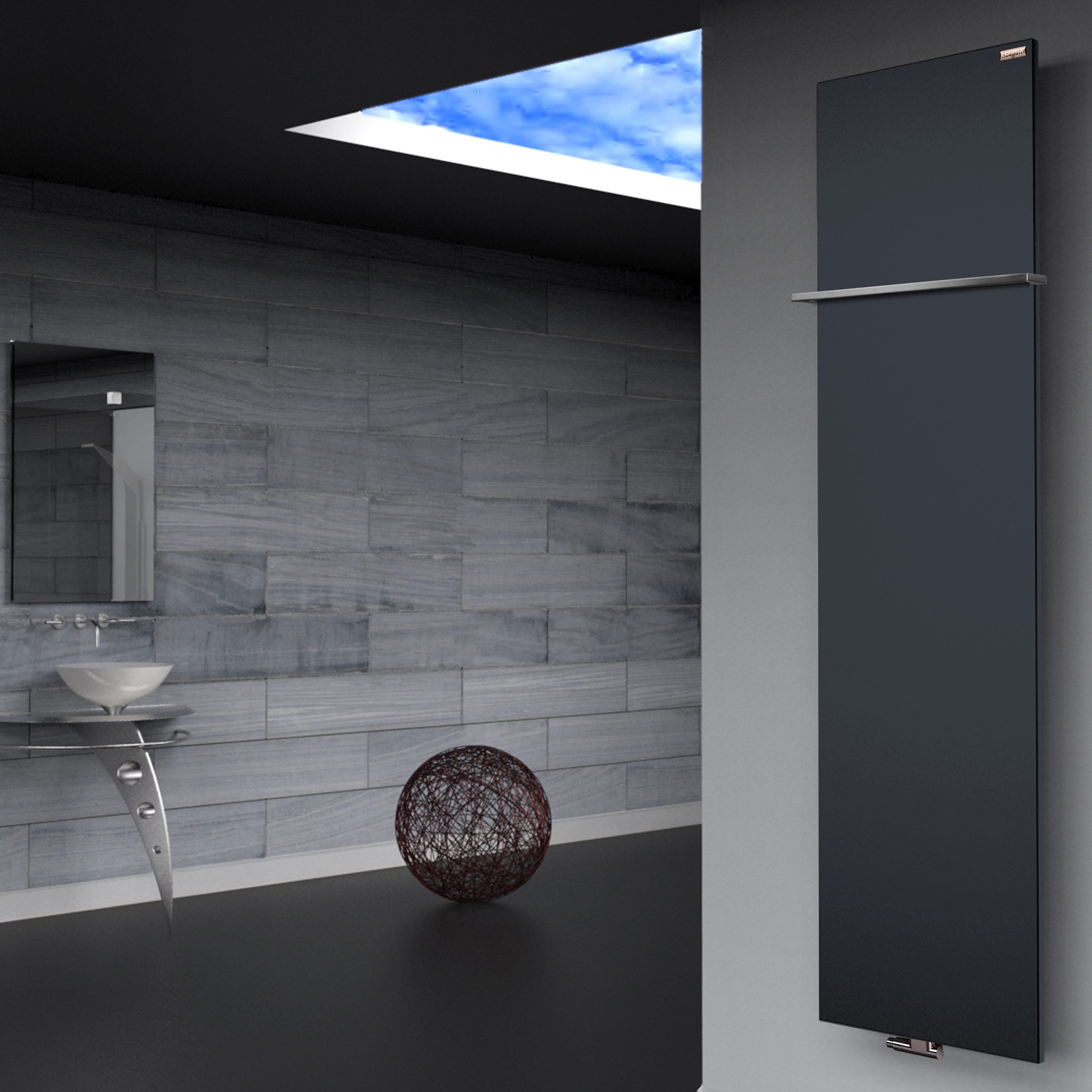 Szagato Badheizkörper BADHEIZKÖRPER Design Mirror Steel 3 180x47cm 1118 W anthrazit+1HH 15mm, 5 Jahre Garantie, Made in Germany