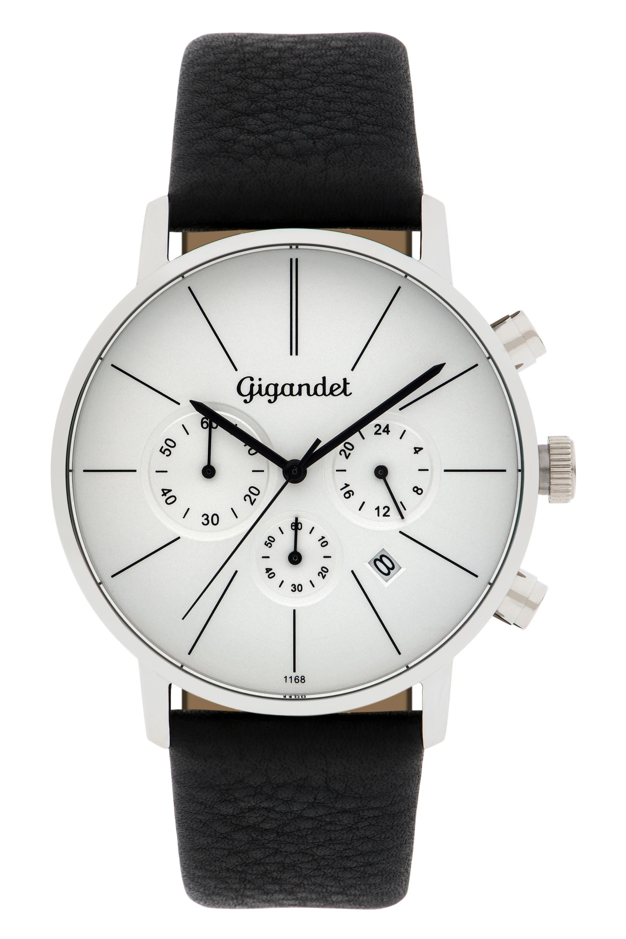 Gigandet Chronograph Herrenuhr, Armbanduhr, Damenuhr, 42mm, MINIMALISM G32-001 G32-001, Mineralglas, Datumsanzeige, Lederband, 3bar/30m wasserdicht