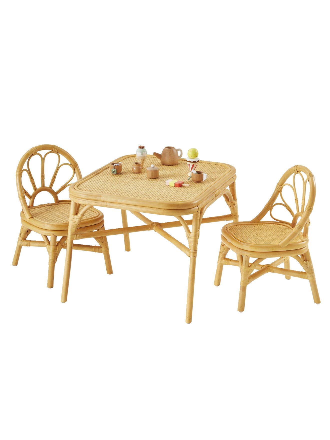 vertbaudet Kindertisch Kinderzimmer-Set: 2 Stühle & Tisch aus Rattan BOHO