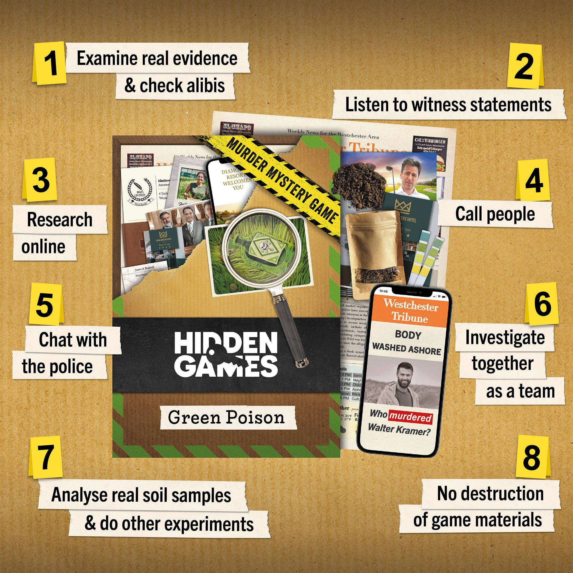 Hidden Games Spiel Green Poison, Gesellschaftsspiel, Detektivspiel, Familienspiel, Made in Germany