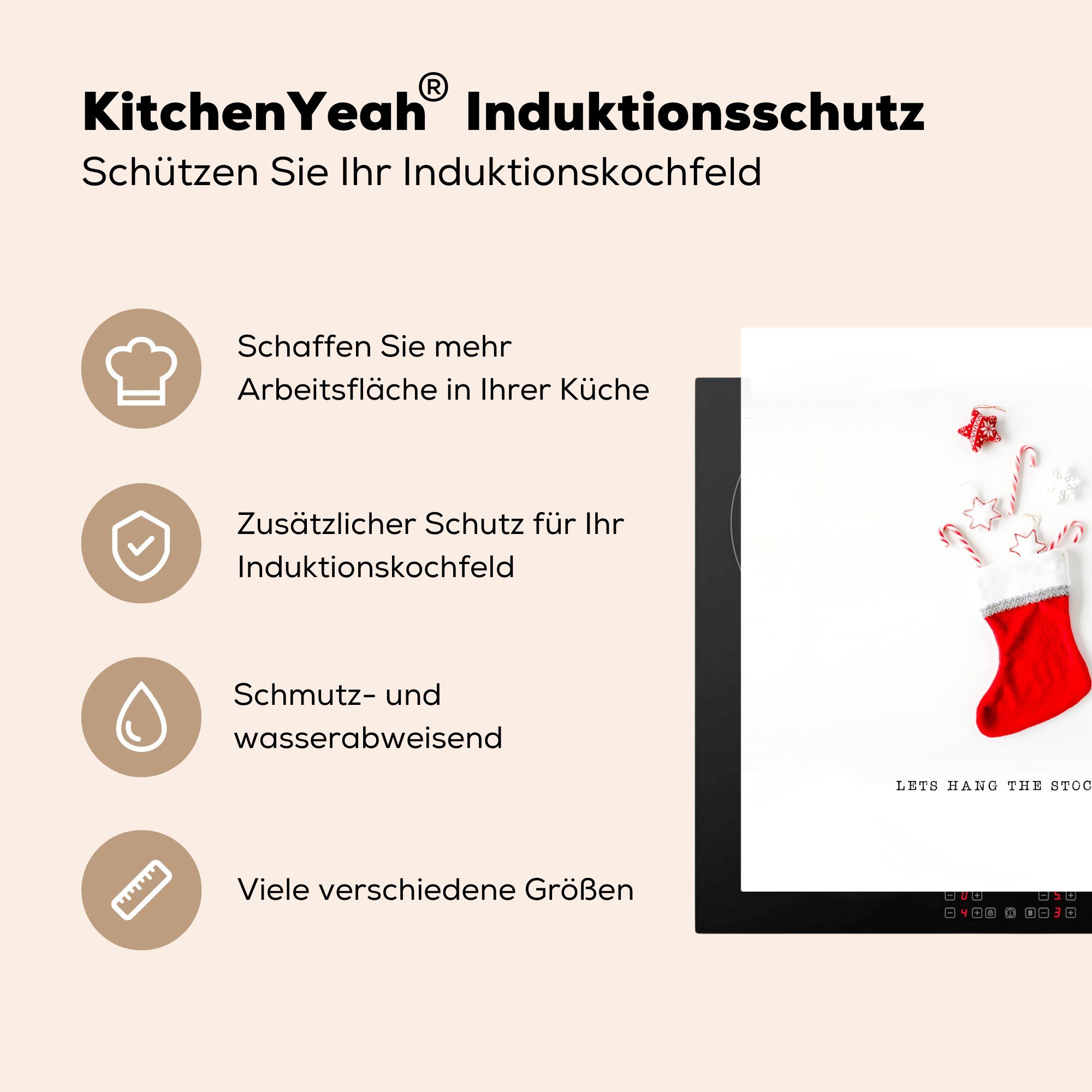 küche cm, Weihnachten Arbeitsplatte MuchoWow Herdblende-/Abdeckplatte (1 - - Weihnachtsdekoration Vinyl, für tlg), Rot, 78x78 Ceranfeldabdeckung,