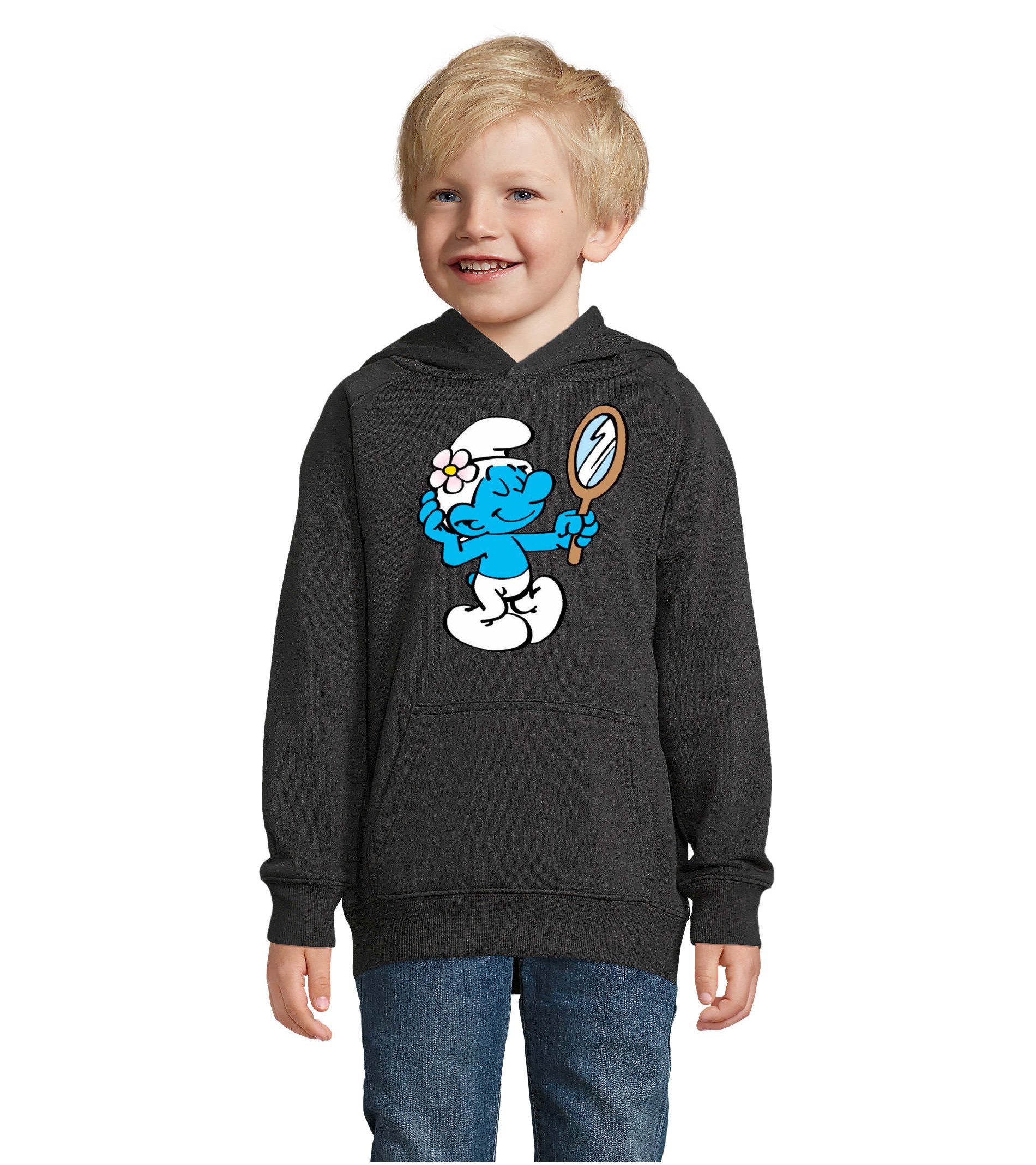 Blondie & Brownie Hoodie Beauty Schlumpf Spiegelmotiv Kinder Hoodie Cartoon Freizeit (Einzelartikel) Kinder Hoodie Beauty Schlumpf Spiegel Motiv Baumwollmix Kapuze Casual