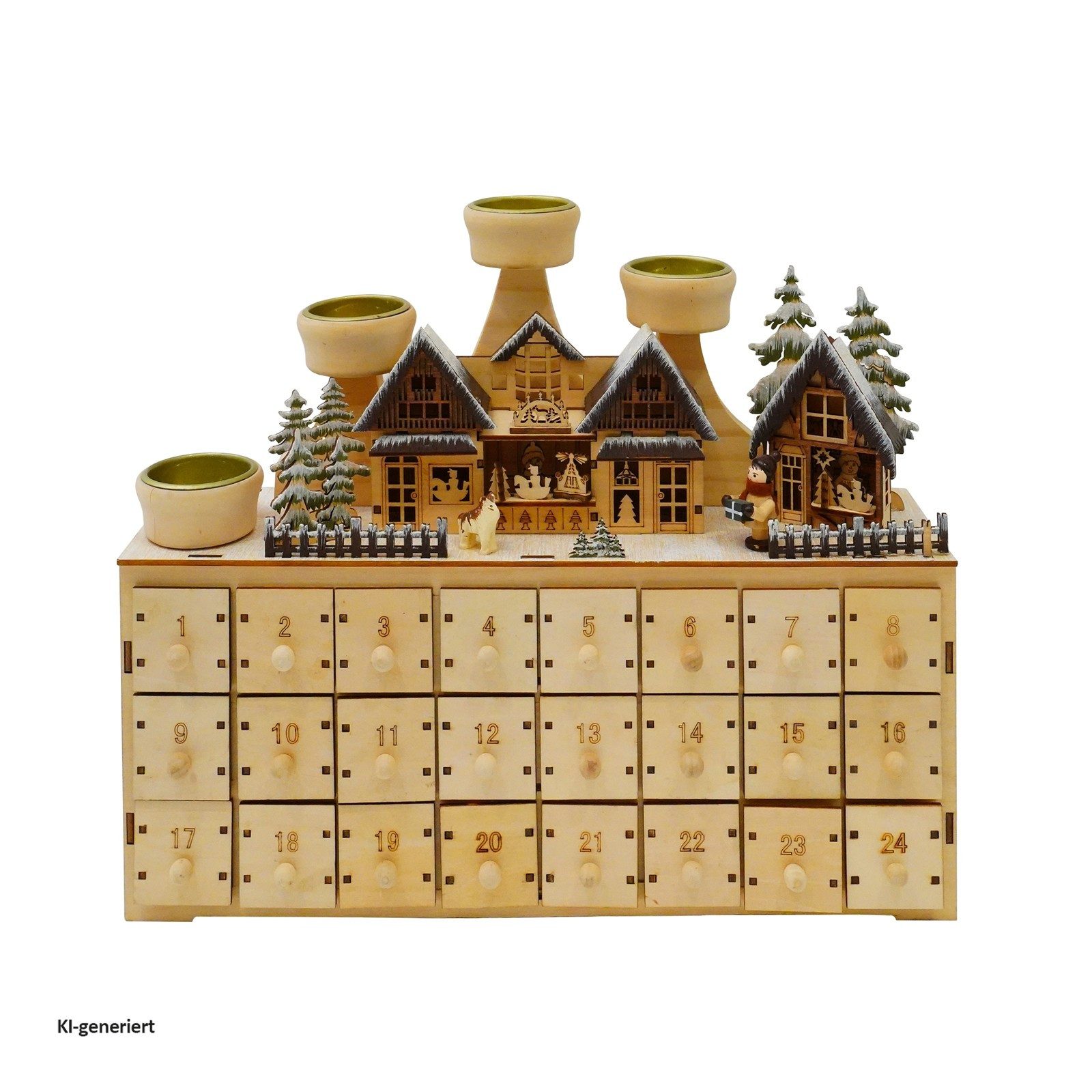 HTI-Living befüllbarer Adventskalender Adventskalender Weihnachtsmarkt zum Befüllen (Stück, 1-tlg), mit LED-Beleuchtung und Kerzenhaltern für 4 Teelichter