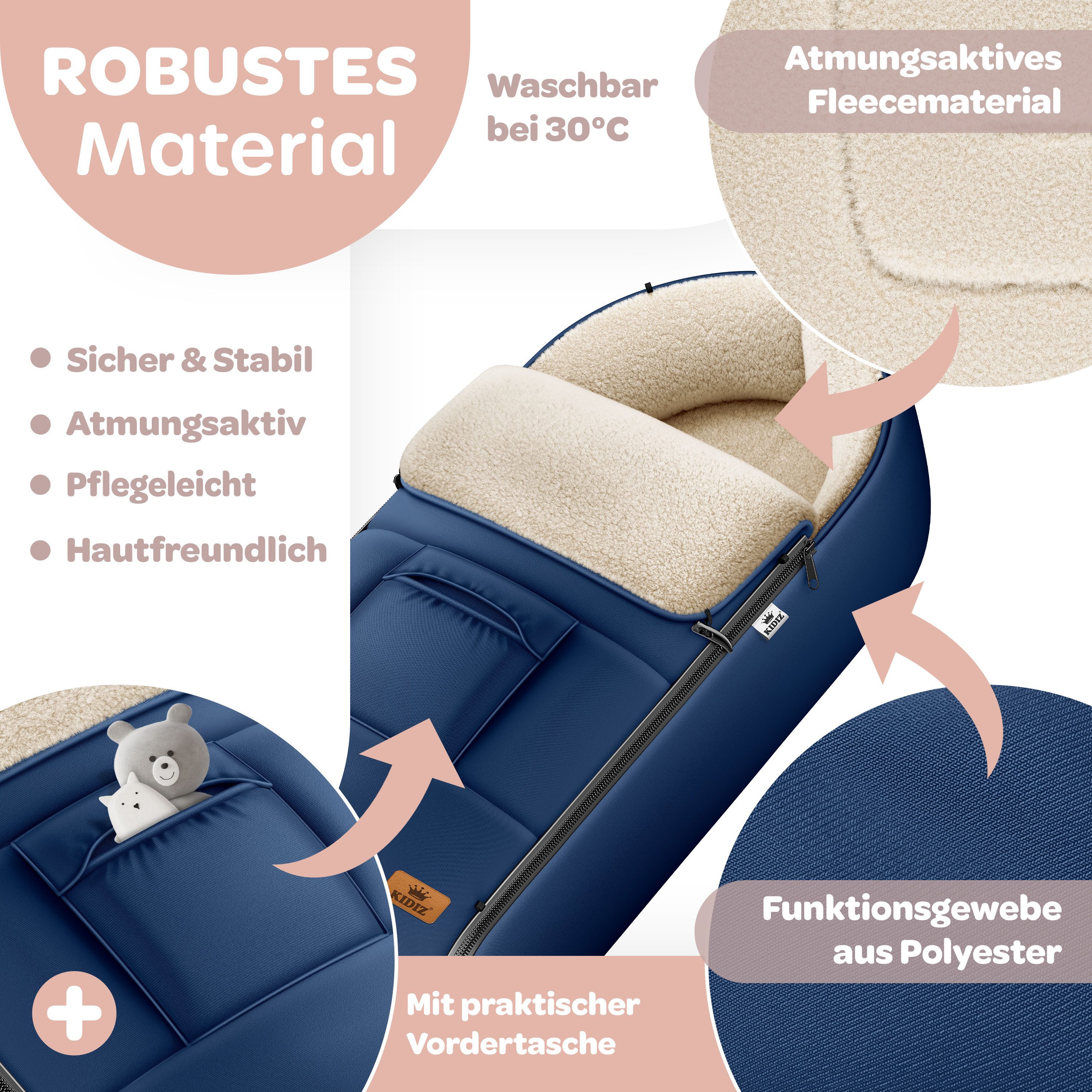 KIDIZ Fußsack Winterfußsack gefüttert, mit weichem Fleece gefüttert, für Kinderwagen, Autositz & Buggys – Bild 5 von 5
