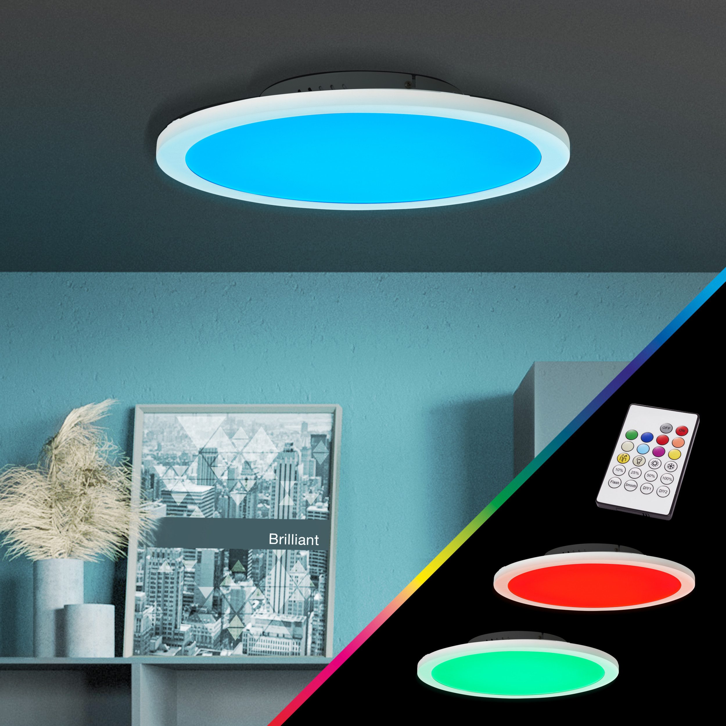 Lightbox LED Panel, LED fest integriert, warmweiß - kaltweiß, modernes Aufbaupaneel Durchmesser 40cm - Dimmbare Deckenlampe mit RGB