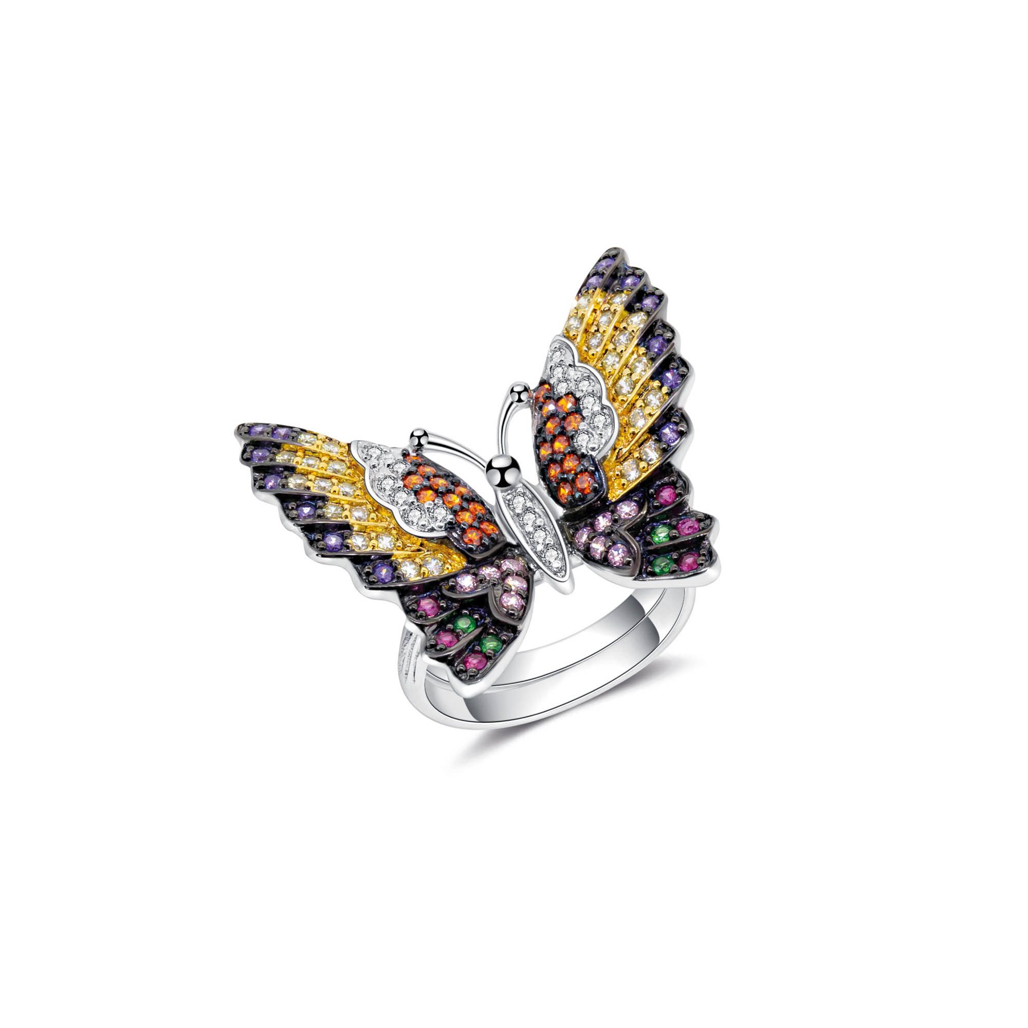 Seinerzeit FLORA & FAUNA Silberring Grace Schmetterling Ring, Schmuck aus 925 Sterling Silber (Vom Wald inspirierter Damenschmuck mit liebevoll gestaltetem Natur- und Tiermotiv – ein besonderer Begleiter im Alltag und zu besonderen Anlässen, 1-tlg., inkl. Geschenkverpackung für Frauen ob Freundin, Mutter, Ehefrau, Oma), rhodiniert, vergoldet, geschwärzt und Zirkonia-Steinen