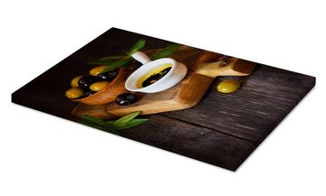 Posterlounge Leinwandbild Editors Choice, Grüne und schwarze Oliven, Küche Mediterran Fotografie