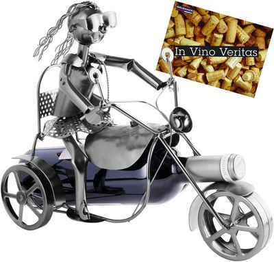 BRUBAKER Weinflaschenhalter Motorradfahrerin - Trike, (inklusive Grußkarte), Metall Skulptur, Wein Geschenk, Weinhalter Fahrzeug