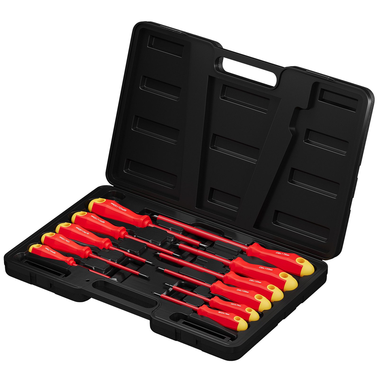 Walter Stahl Germany control Schraubendreher 11-teilig Isoliertes Elektriker-Schraubendrehersatz, (Set, 11 St., 11-teiliges lsolierte Schraubendreher set), rutschfeste griffe, magnetische Spitzen und professioneller Koffer