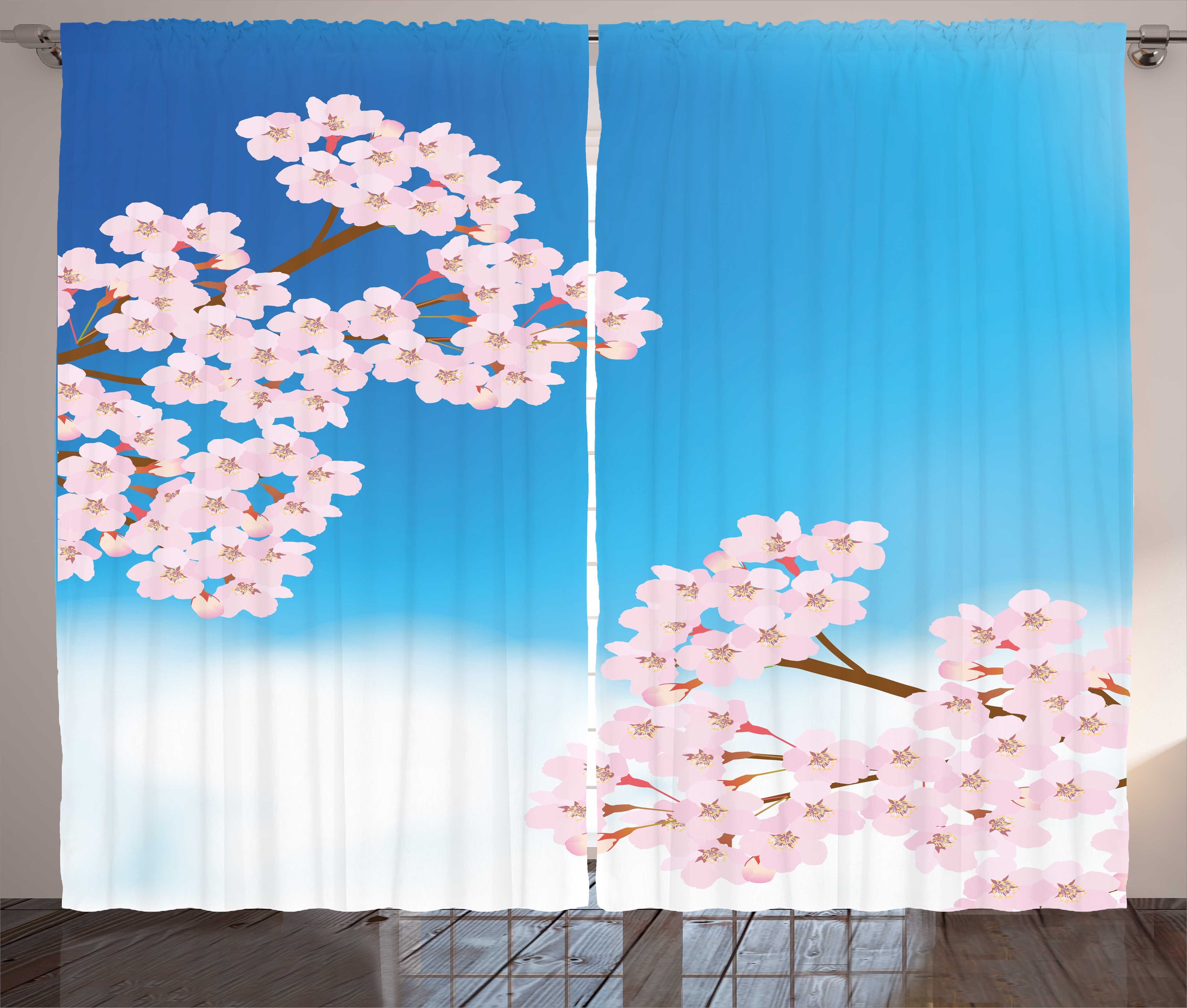 Blau Pink Kirschblüten-Himmel Haken, Vorhang Und Schlaufen Gardine und Schlafzimmer mit Kräuselband Abakuhaus,