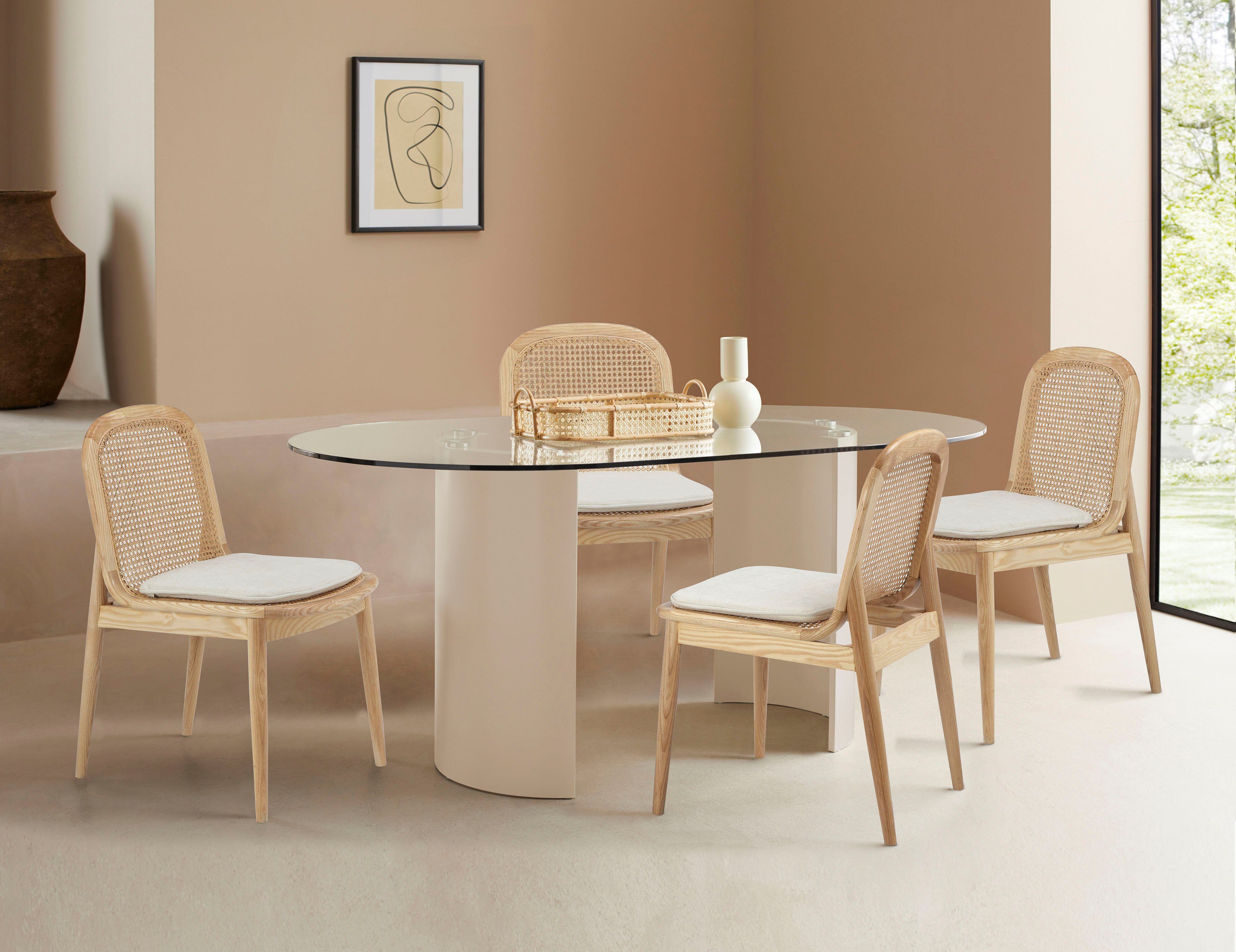 LeGer Home by Lena Gercke Esszimmerstuhl Lina, 2er-Set, Massivholz (Set, 2 St), Polsterstuhl mit Rahmen und Beinen aus massivem Eschenholz