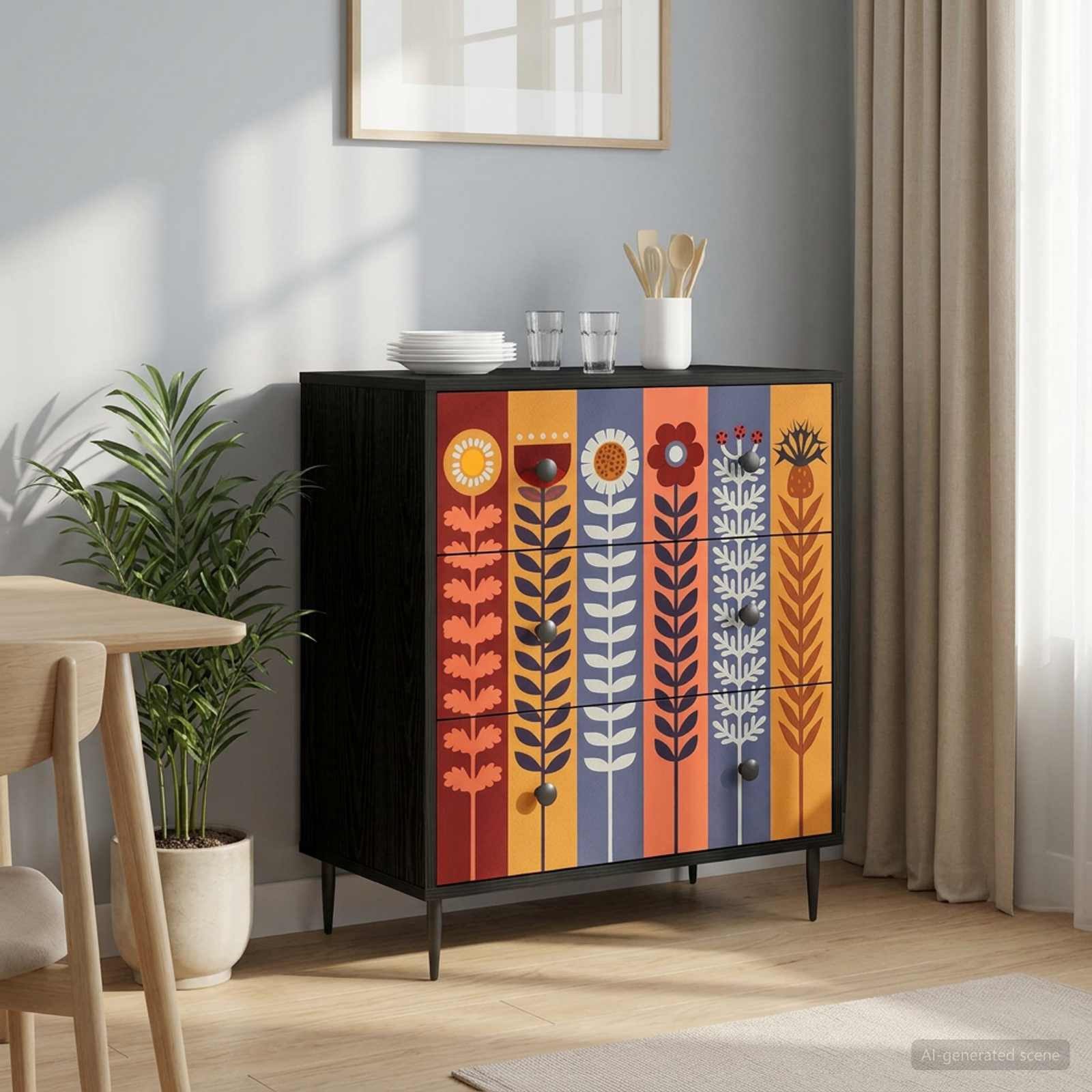 vidaXL Kommode 66 x 36,5 x 76 cm Kommode Schubladenschrank Sideboard ESSEN Sonnenblum