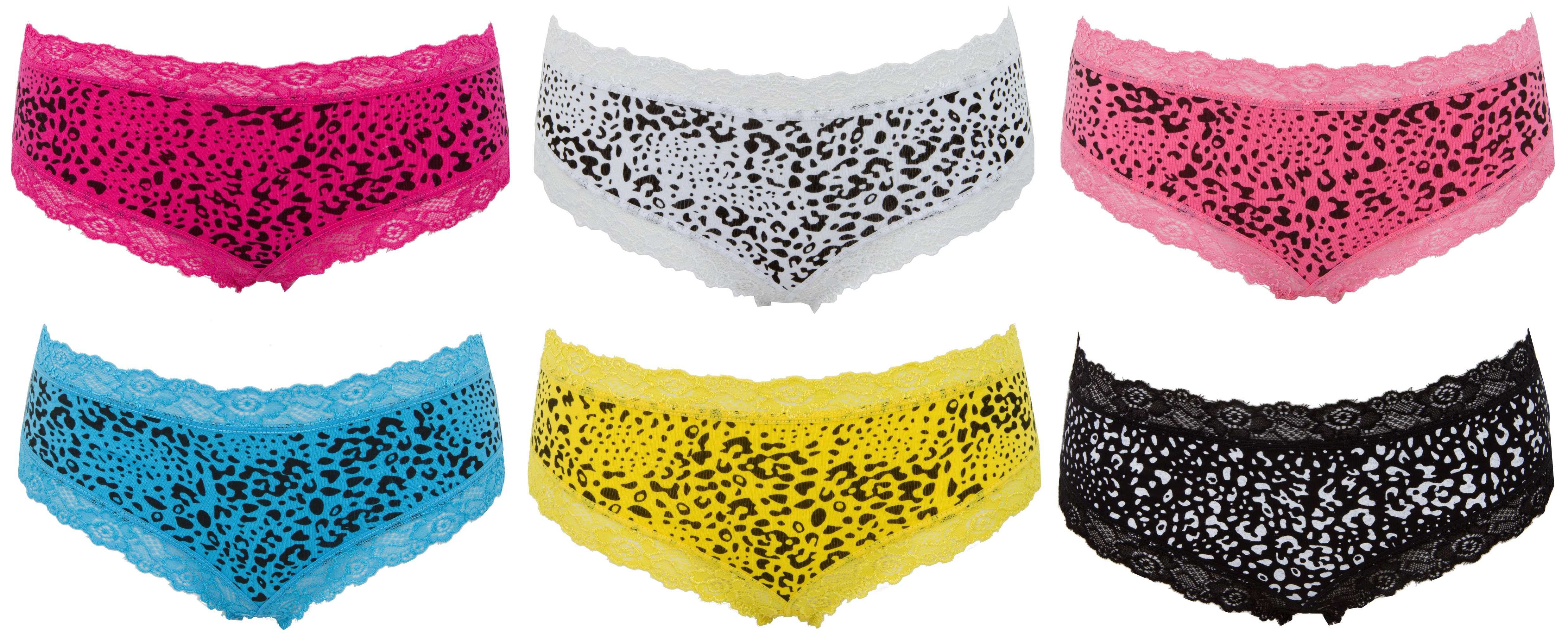 AvaMia Panty 6er Pack Pantys mit Spitze Uni Hotpants Hipster French Knickers Damen Teen 86797 (Spar-Set, 6er-Pack) 6er Pack Pantys mit Spitze Uni Hotpants Hipster French Knickers Damen Teen 86797