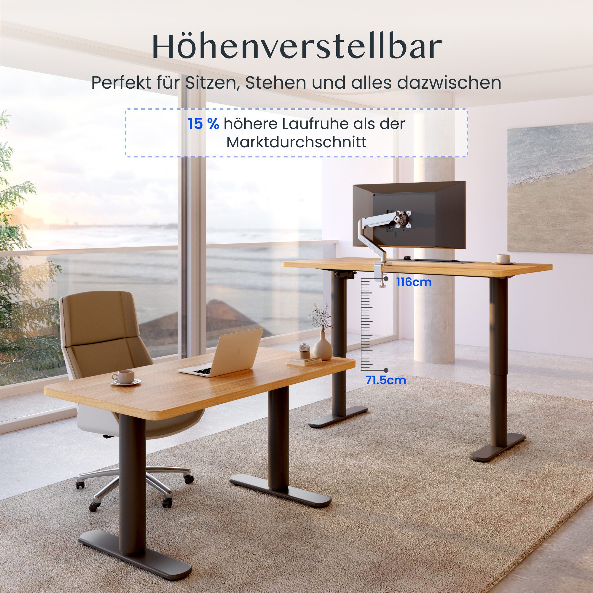 FLEXISPOT Schreibtisch CylineX Höhenverstellbarer Schreibtisch mit runden Tischbeinen (eleganter Sitz-Steh-Schreibtisch, mit harmonischer Rundform, robuster Stabilität (80 kg), und geräuscharmen, sicheren Abläufen,140×80 cm