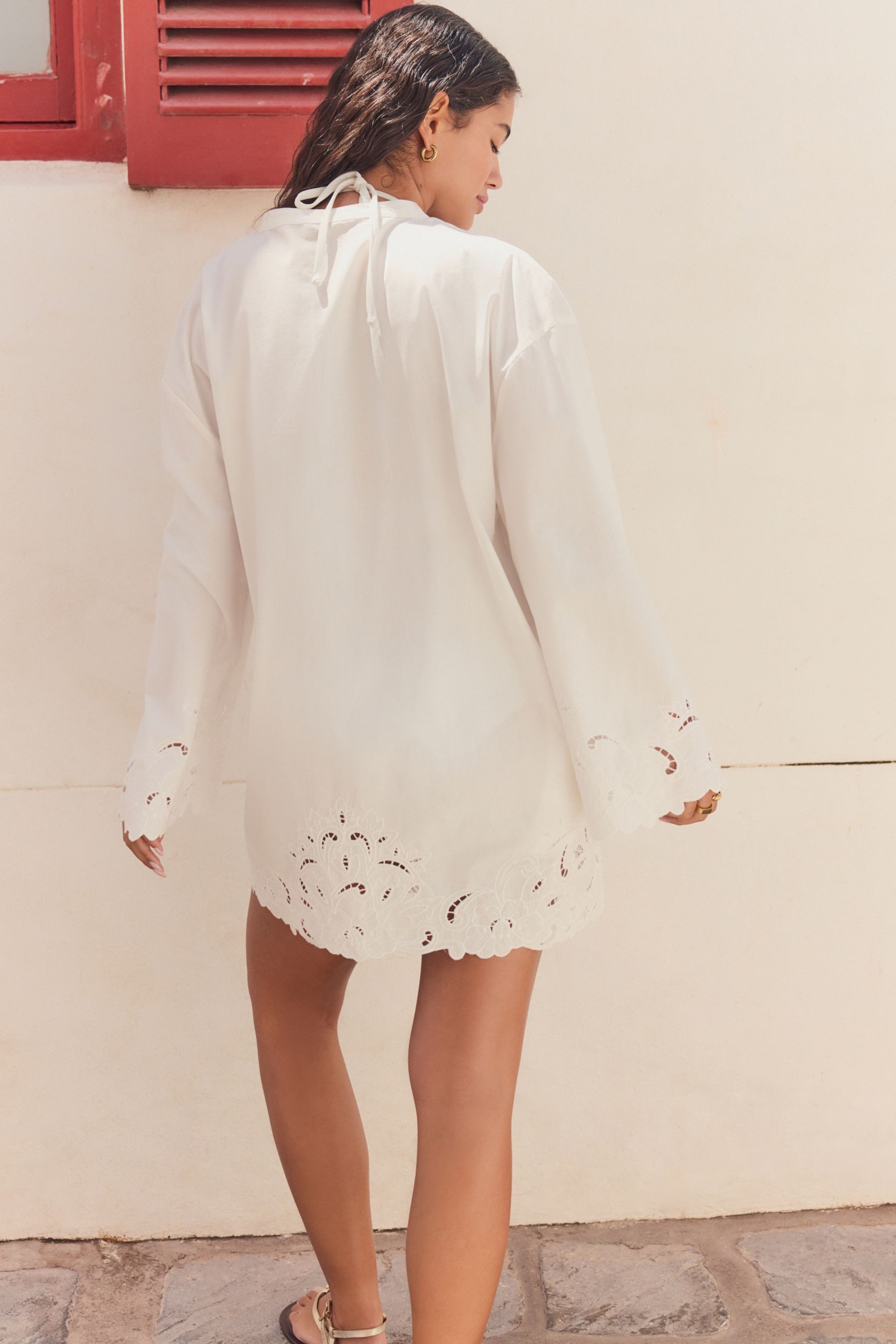 Next Strandkleid Kaftan-Cover-up mit Lochstickerei aus Baumwolle (1-tlg) günstig online kaufen