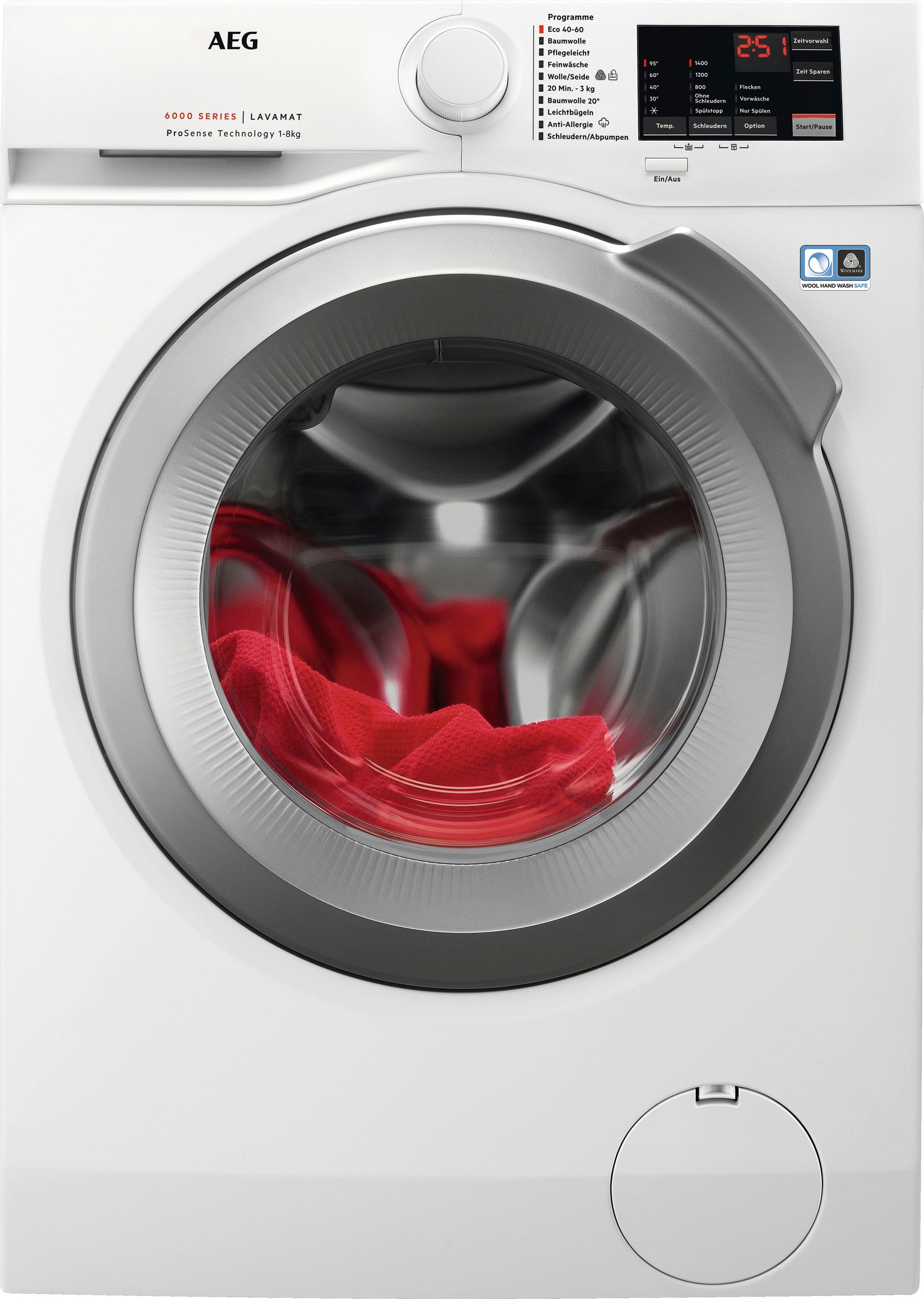 AEG Waschmaschine Serie 6000 mit ProSenseTechnologie L6FA48FL 914913618, 8 kg, 1400 U/min