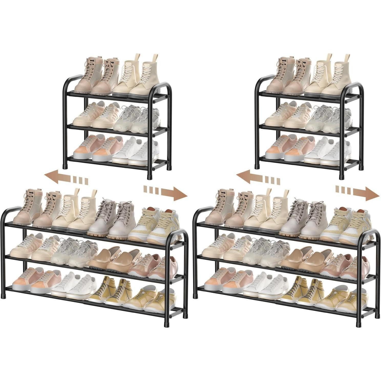 LuxusKollektion Schuhregal Schuhregal Metall 3 Ebenen verstellbar Schwarz