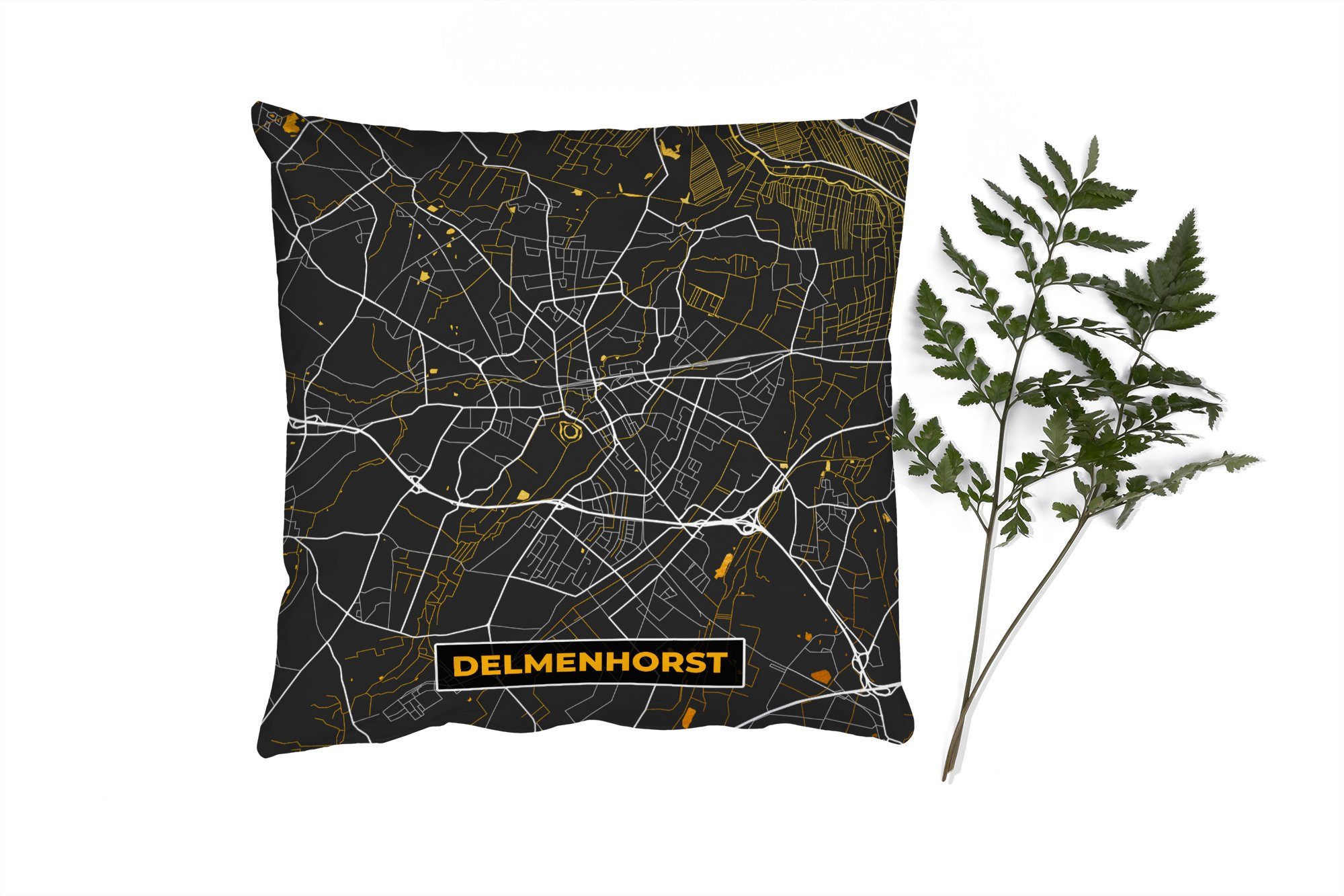 Füllung Delmenhorst, Deko, Karte - Schlafzimmer, - Deutschland - Gold mit Wohzimmer, Stadtplan - MuchoWow Zierkissen für Sofakissen Dekokissen