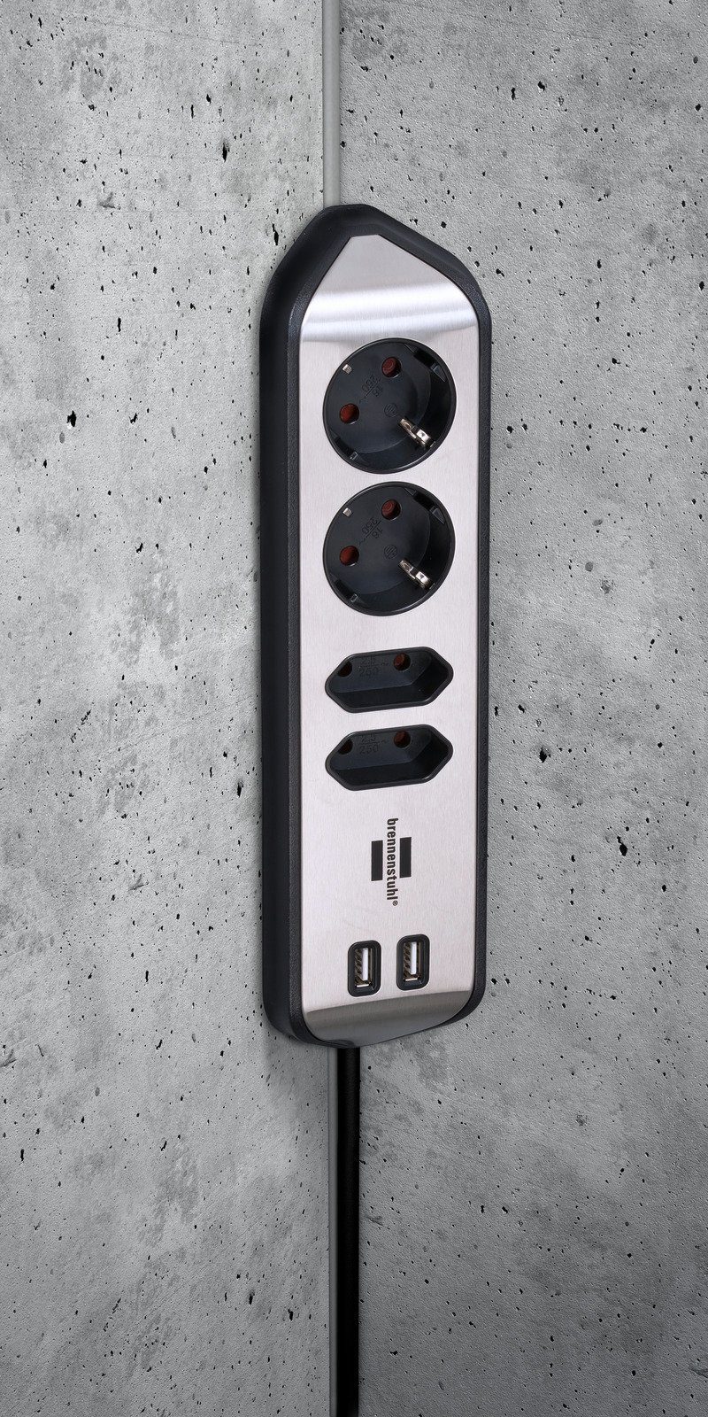 Brennenstuhl estilo 2x 4-fach, USB-Ladefunktion 2x Euro-Steckdosen, Steckdosenleiste Schutzkontakt-Steckdosen