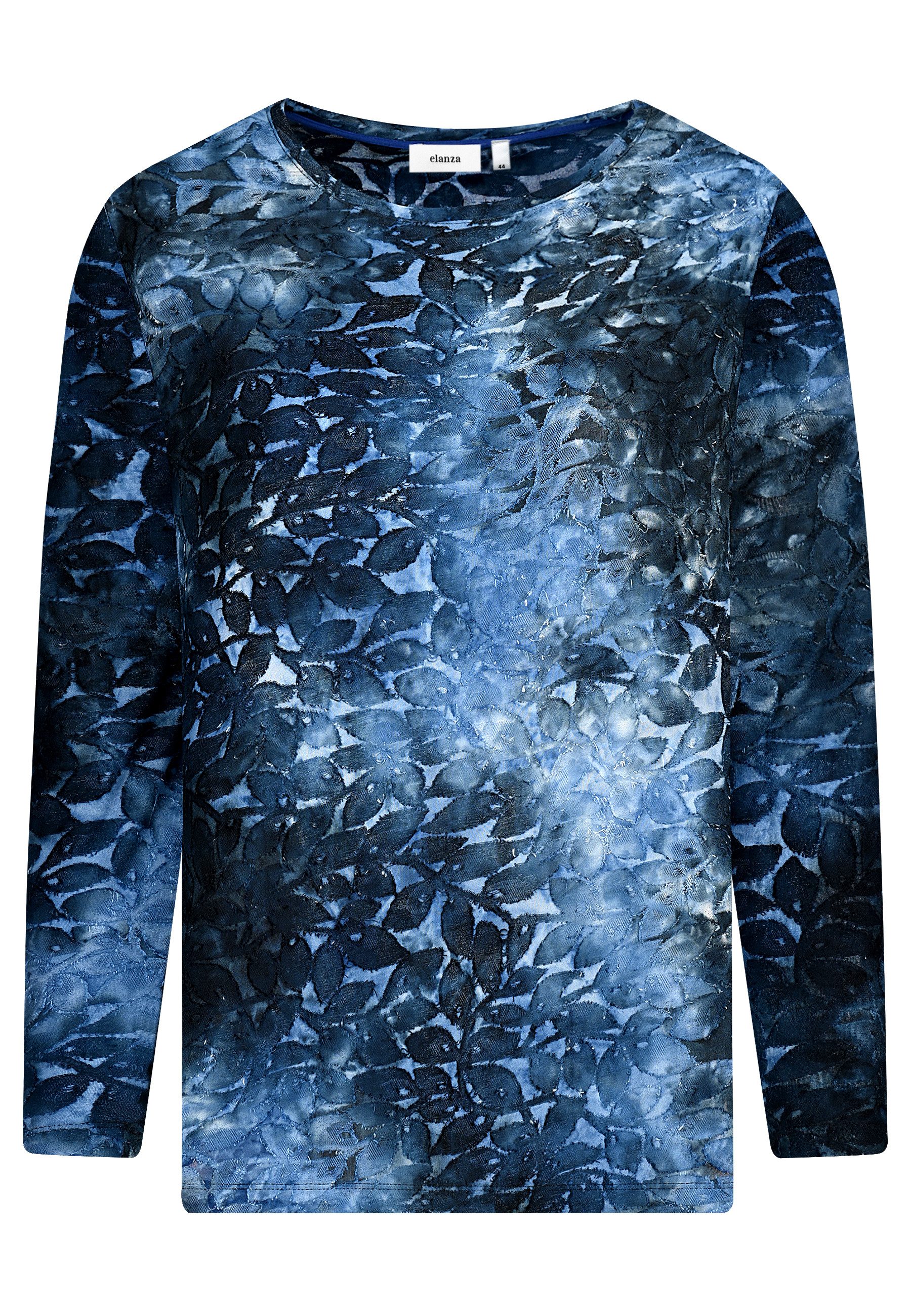 elanza T-Shirt Shirt mit Blättermuster in Blau (1-tlg)