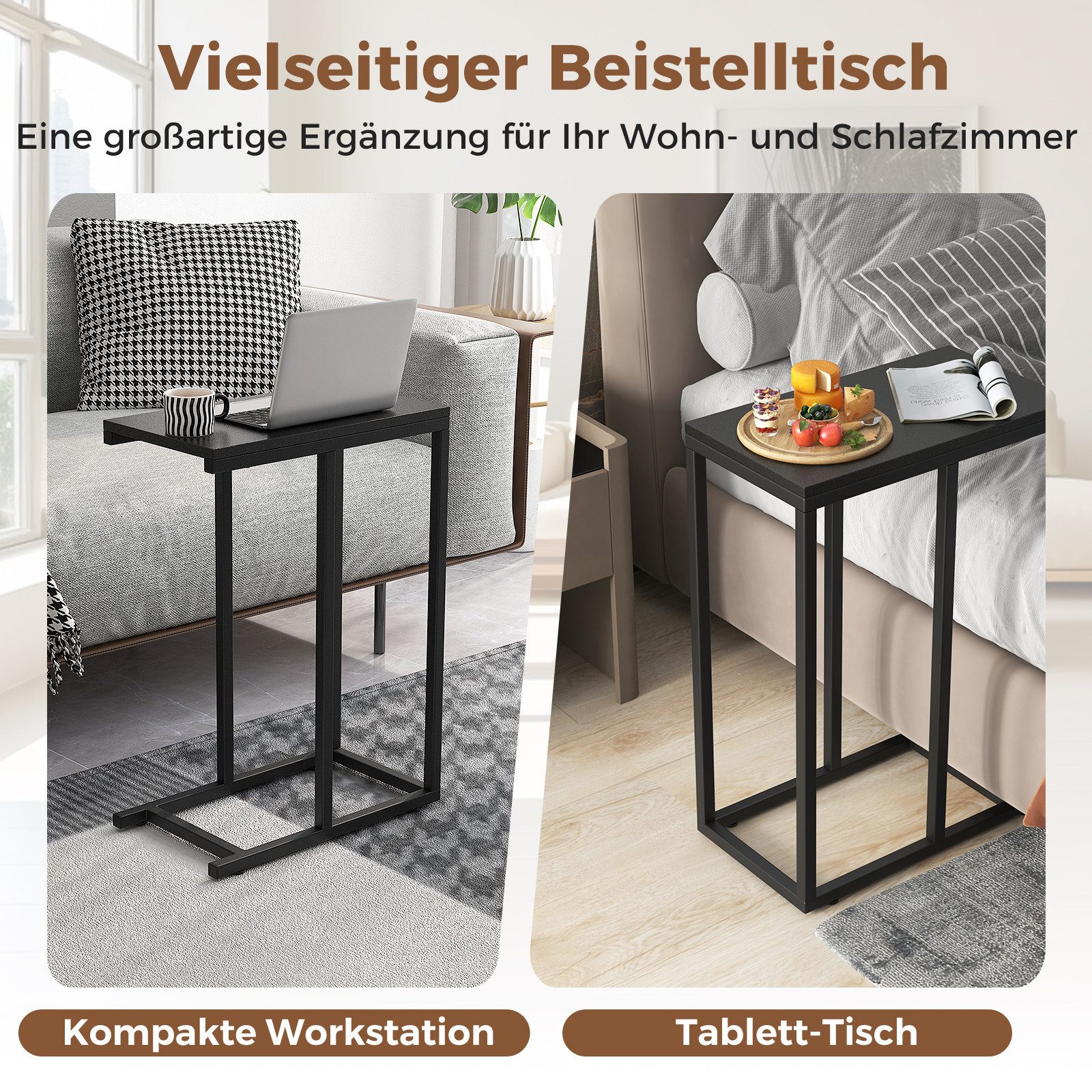COSTWAY Beistelltisch, C-Form, Sofatisch mit Metallgestell, günstig online kaufen