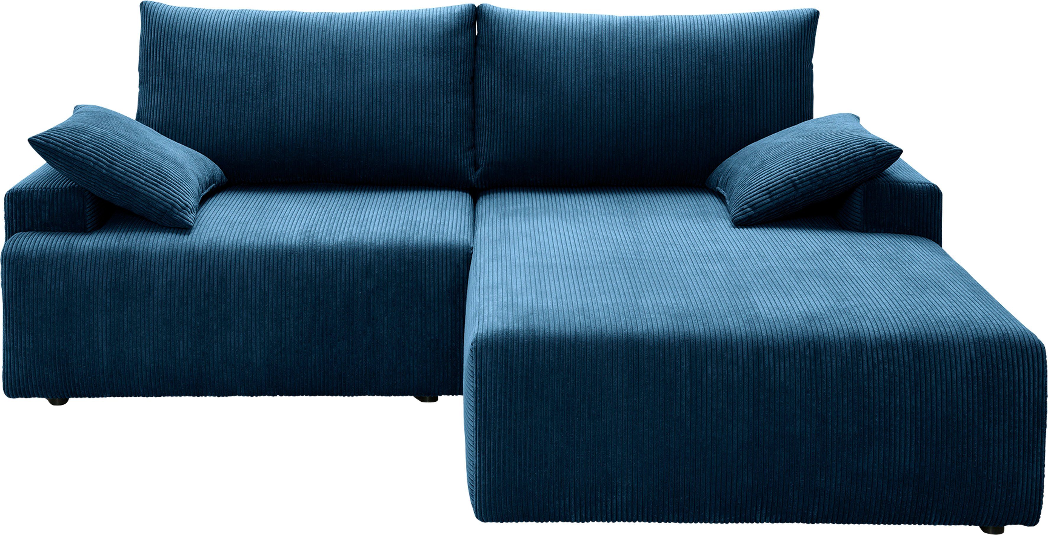 exxpo - sofa fashion Ecksofa Cord-Farben in navy und Orinoko, verschiedenen Bettfunktion Bettkasten inklusive