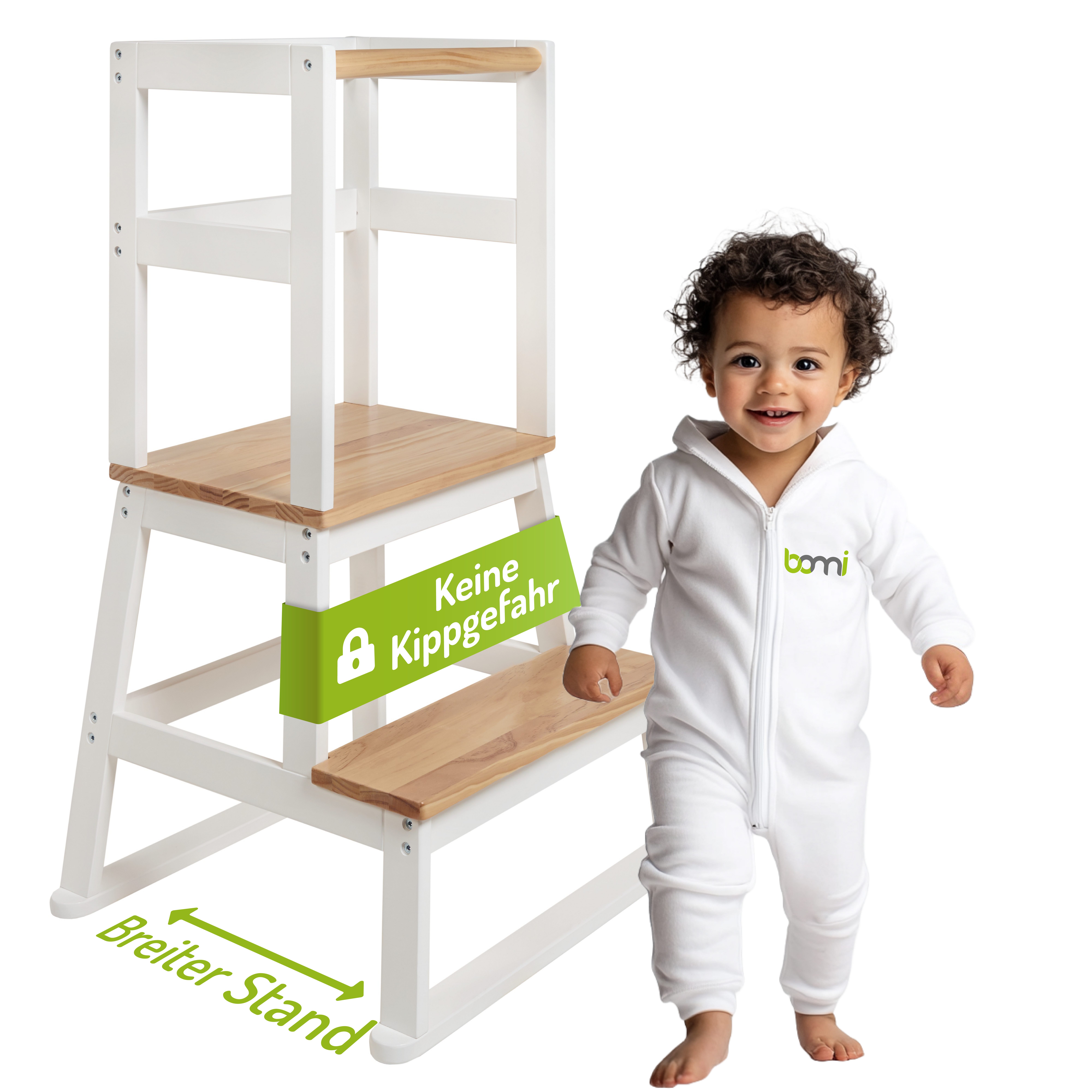BOMI Stehhilfe Montessori Lernturm Swubi (sicherer Tritthocker, Lernturm für Kinder, 1 St), Montessori Kinder Schemel Kinderhocker aus Holz