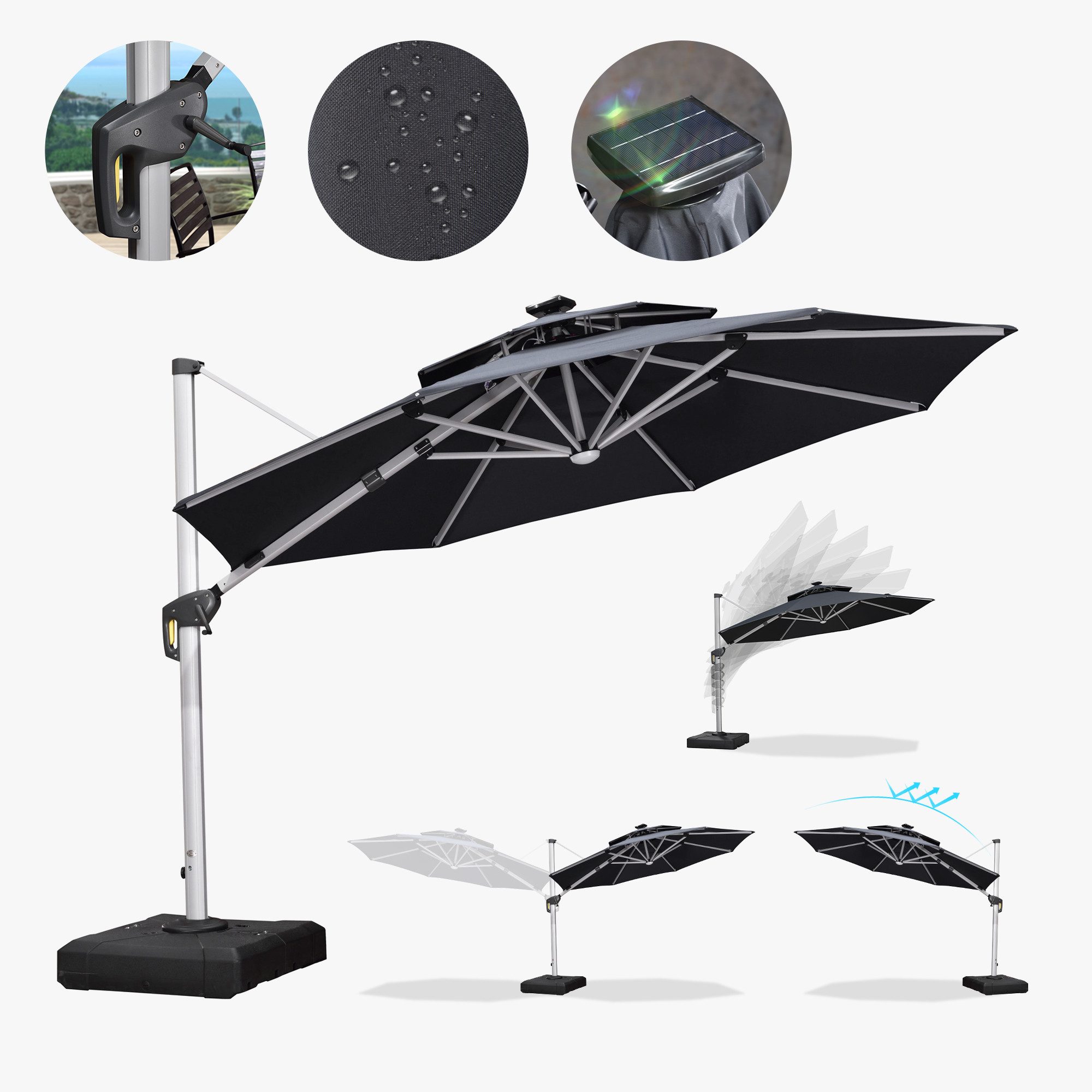 PURPLE LEAF Sonnenschirm Runder Außenbereich Ampelschirm, Gartenschirm mit Solar LED, LxB: 330,00x330,00 cm, für Garten,Terrasse, Pool