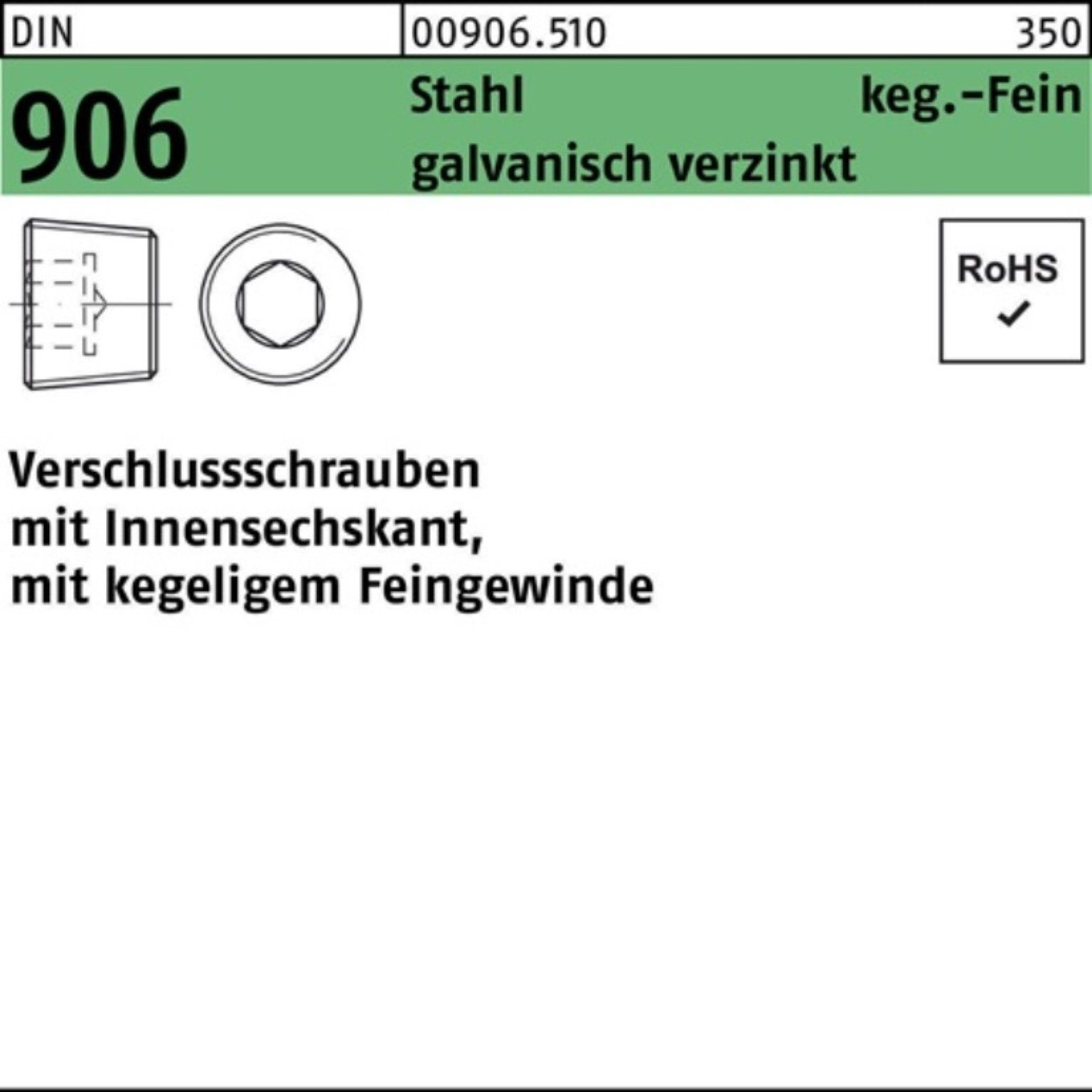 Reyher Schraube 100er Pack Verschlußschraube DIN 906 Innen-6kt M20x1,5 Stahl galv.ver