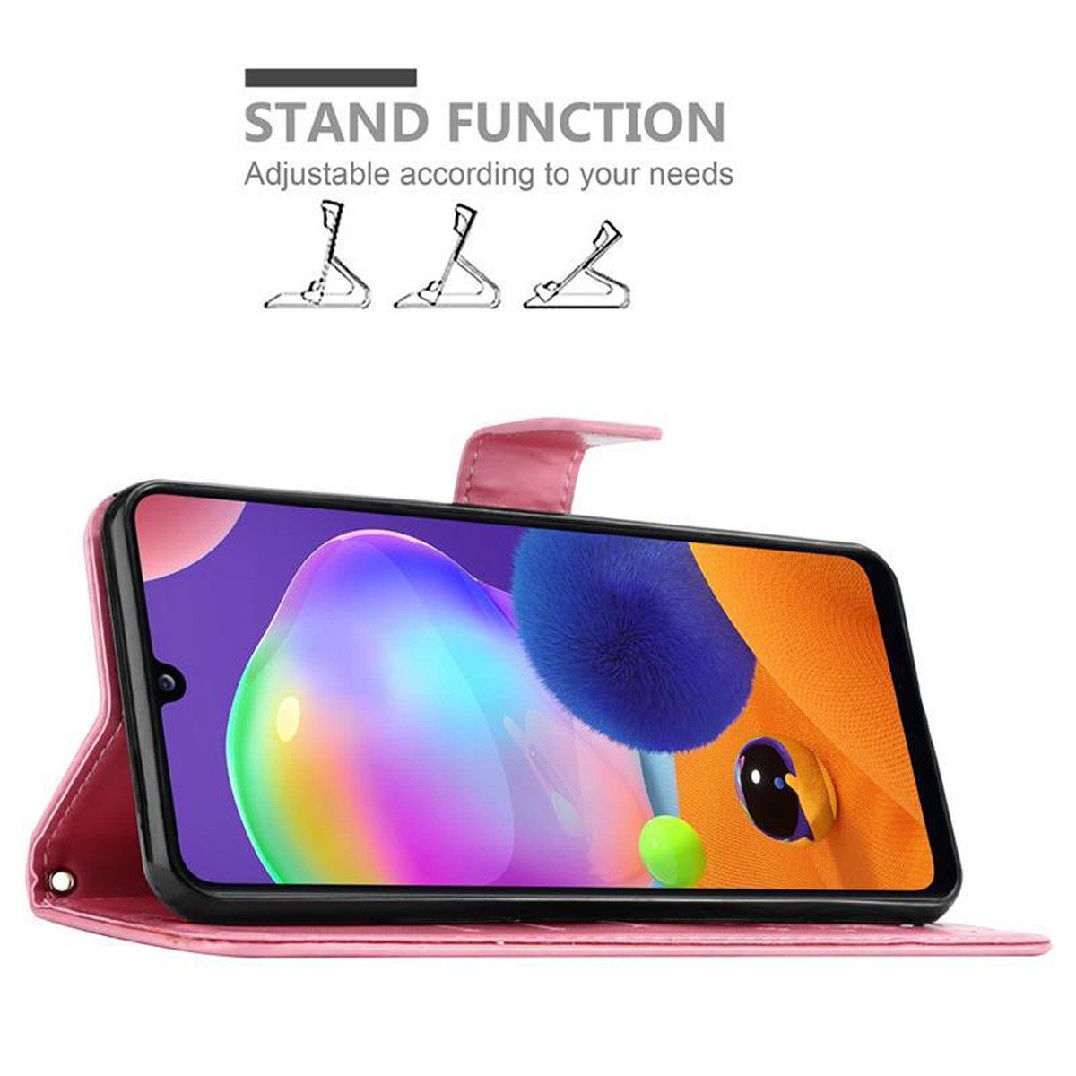 Cadorabo Handyhülle für Samsung Galaxy A31 Hülle Samsung Galaxy A31, Hülle Schutzhülle Blumen Flower mit Standfunktion Kartenfach Magnet