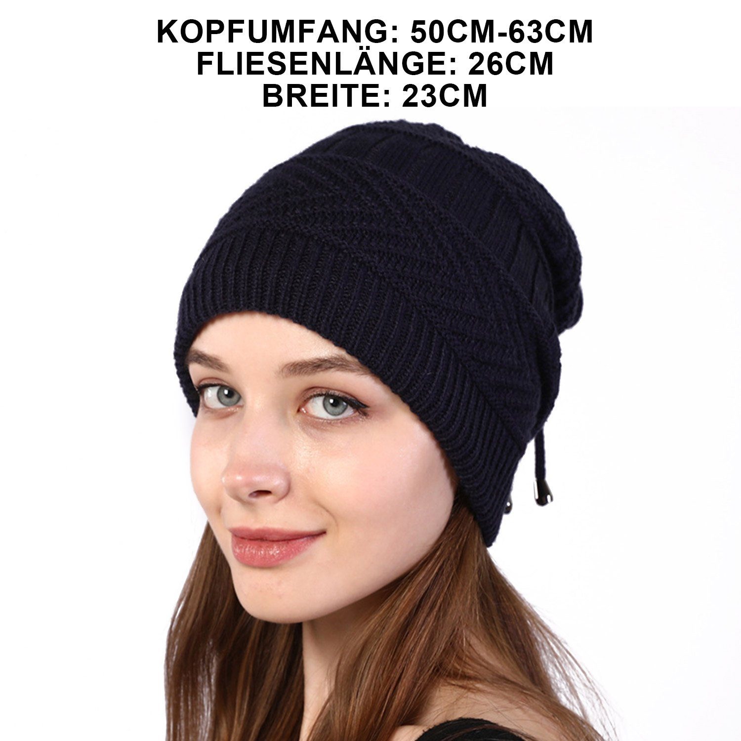 MAGICSHE Strickmütze Gepolsterte Wintermütze für Weiß Frauen