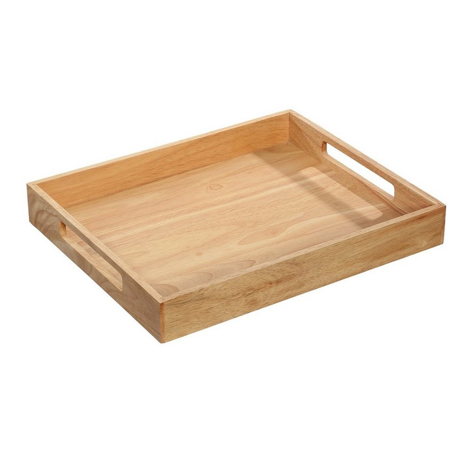 ZASSENHAUS Tablett Tablett Gummibaumholz eckig, Gummibaumholz, (Stück, 1-tlg),  Holztablett Serviertablett, Material: nachhaltiges Gummibaumholz