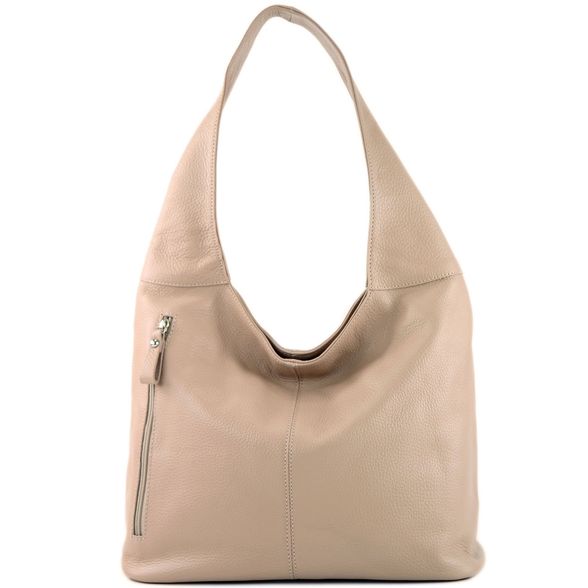 Italy Schultertasche modamoda T155, Echtleder in de Creme Handmade