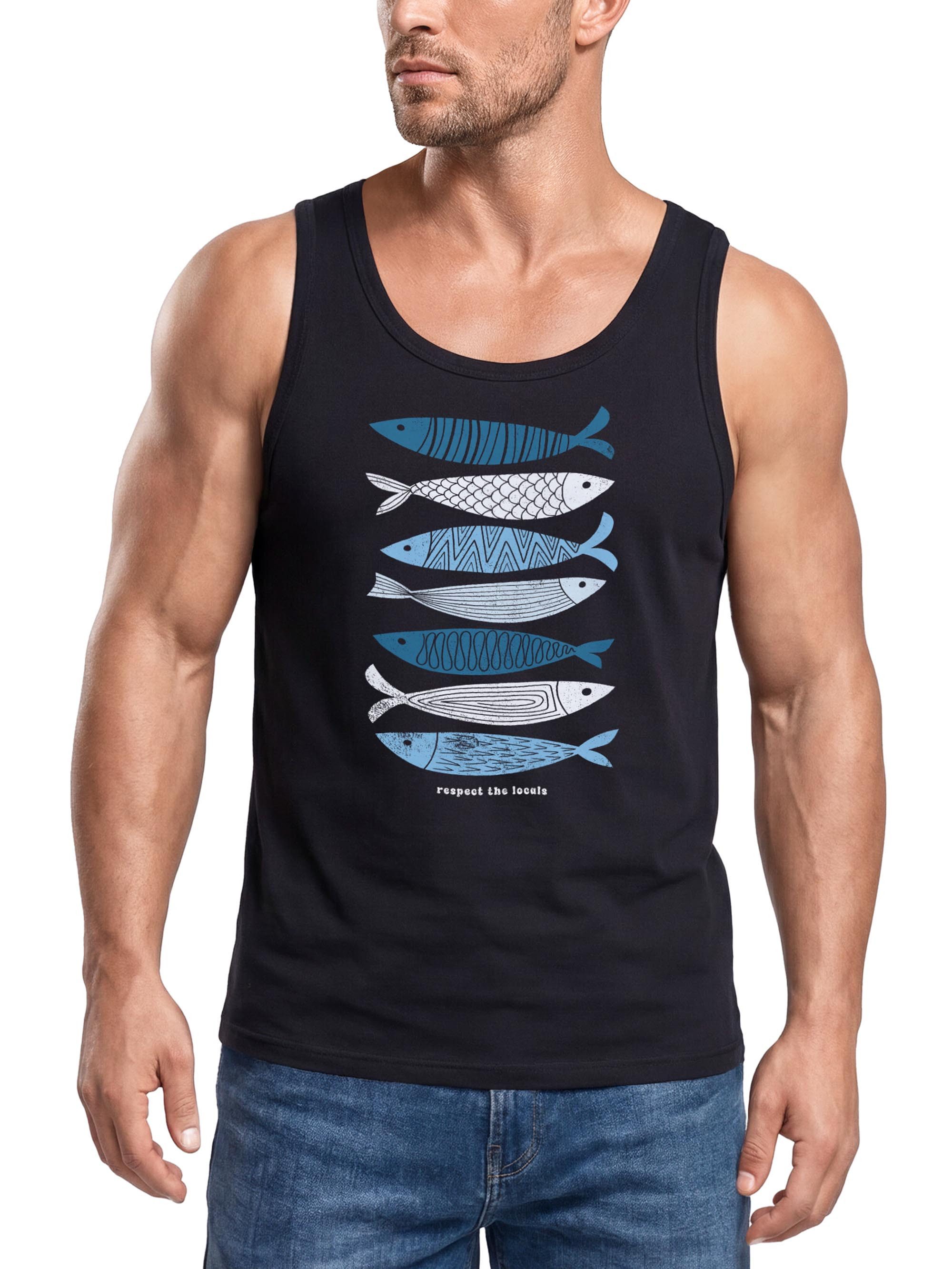 Neverless Tanktop Herren Tank-Top mit Print Aufdruck Spruch respect the locals Fische mit Print